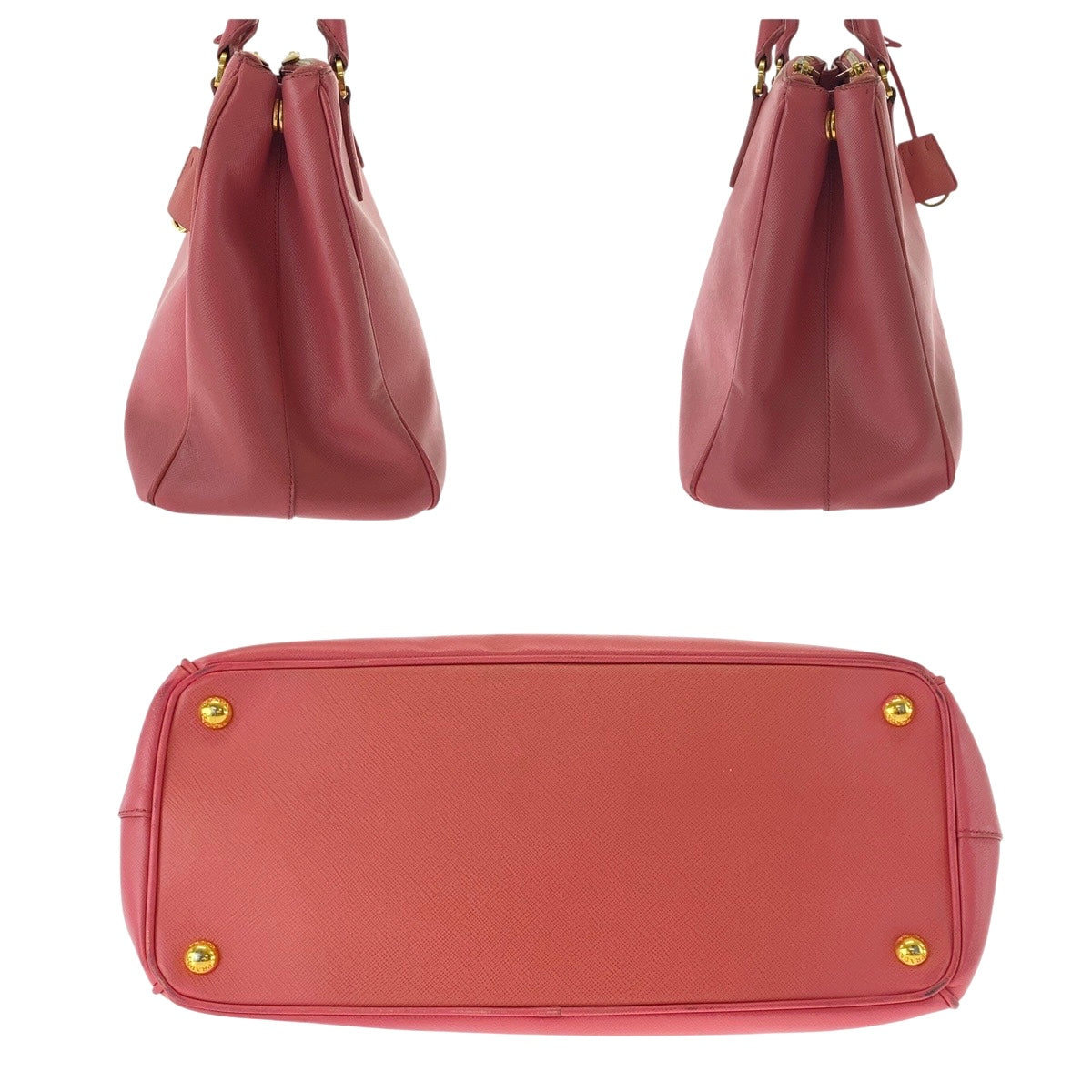 PRADA Tote Bag leather Pink Gold Metal Tote Bag Handbag Shoulder Bag 2WAY Safiano Women