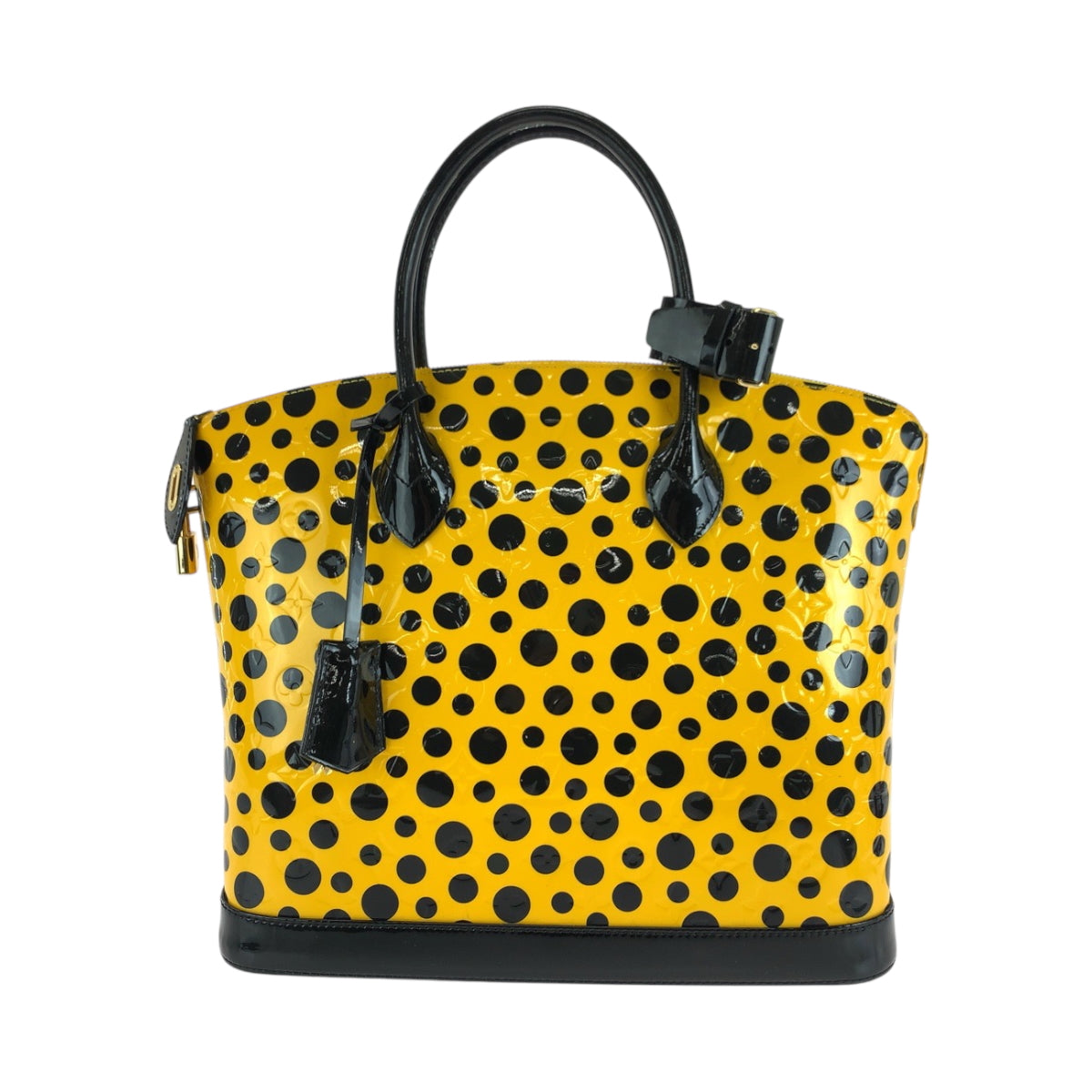LOUIS VUITTON Handbag Patent leather Jaune Yellow Black Gold Metal Handbag LockitMM Women