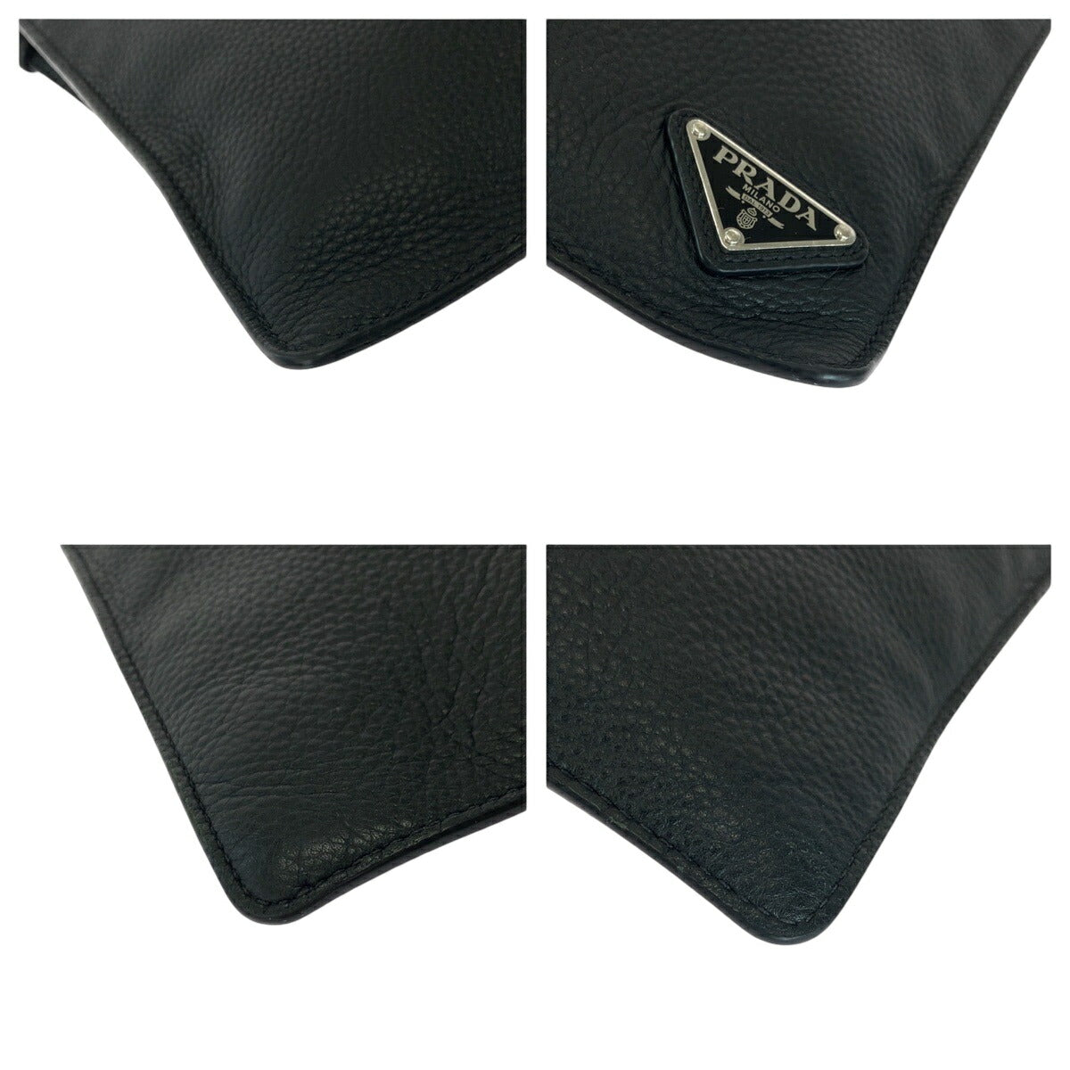 Prada Vitello City Triangle Logo Plate Leather Clutch Bag 502211