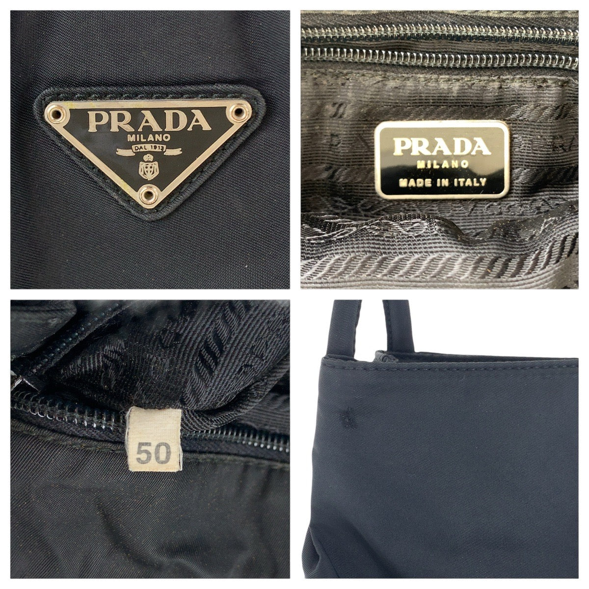 PRADA Tote Bag Nylon Black SilverMetal Tote Bag Shoulder Bag Test Triangle With logo Women
