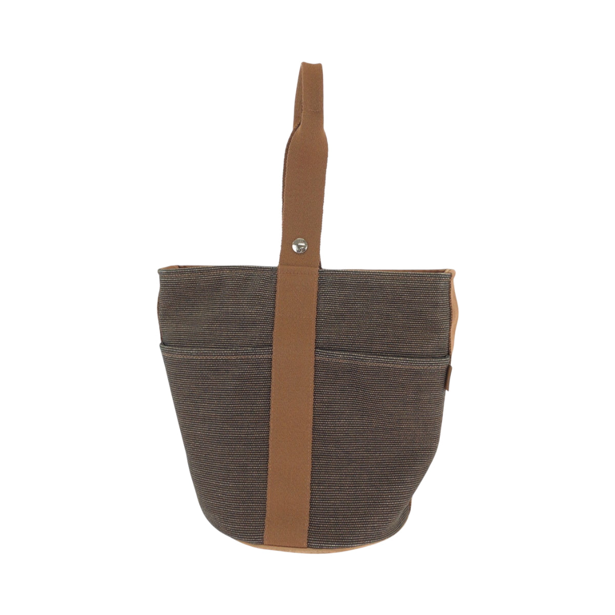HERMES Handbag canvas Brown Silver Metal Handbag Sakso MM Women