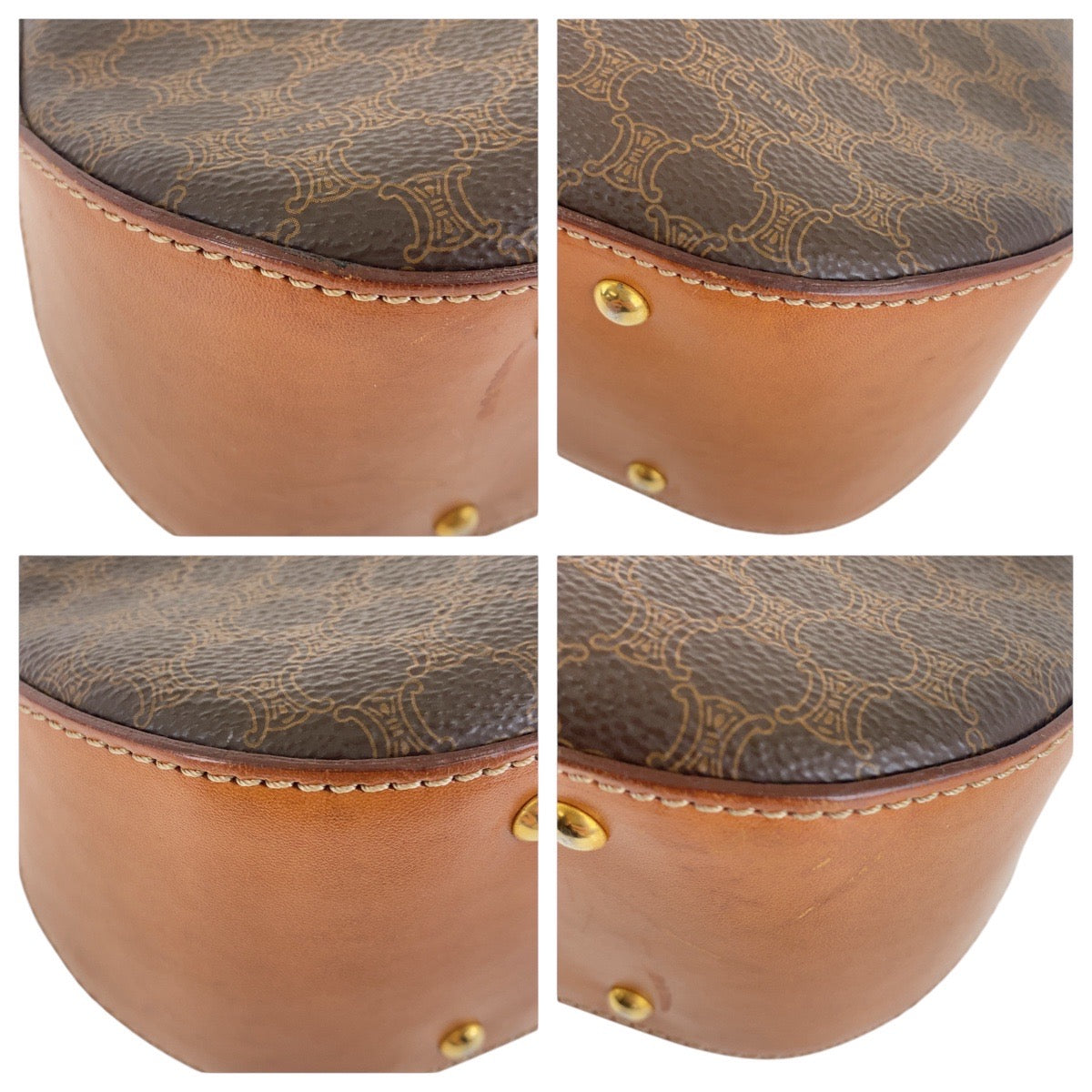 CELINE Shoulder Bag PVC, Leather Brown Gold Metal Crossbody Shoulder Bag Pochette Macadam Women