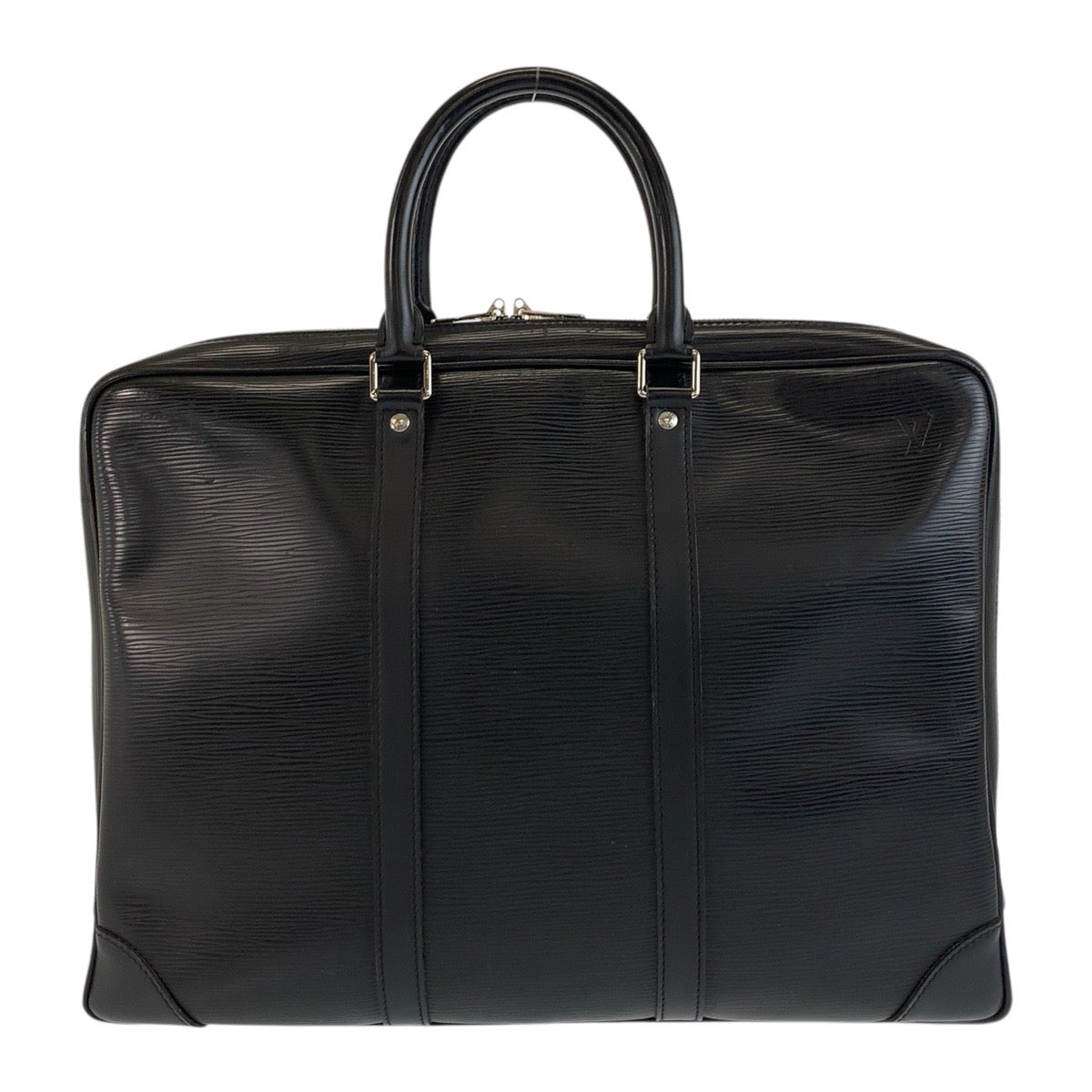 LOUIS VUITTON Business bag leather Noir Black SilverMetal Business bag briefcase Epi Porte Documan Voyagej mens