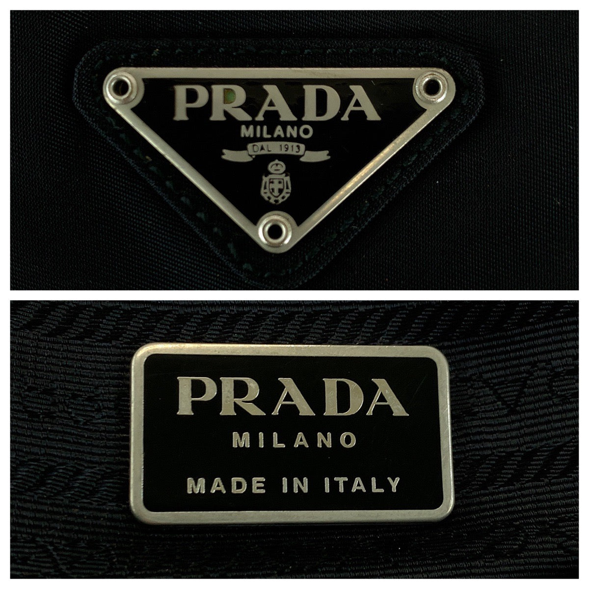 PRADA Tote Bag Nylon Black SilverMetal Tote Bag Shoulder Bag Test Triangle With logo Women