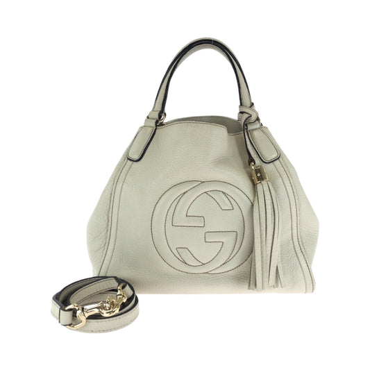 GUCCI Shoulder Bag 386751 leather Ivory Gold Metal Shoulder Bag Handbag 2way Soho Interlocking fringe Women