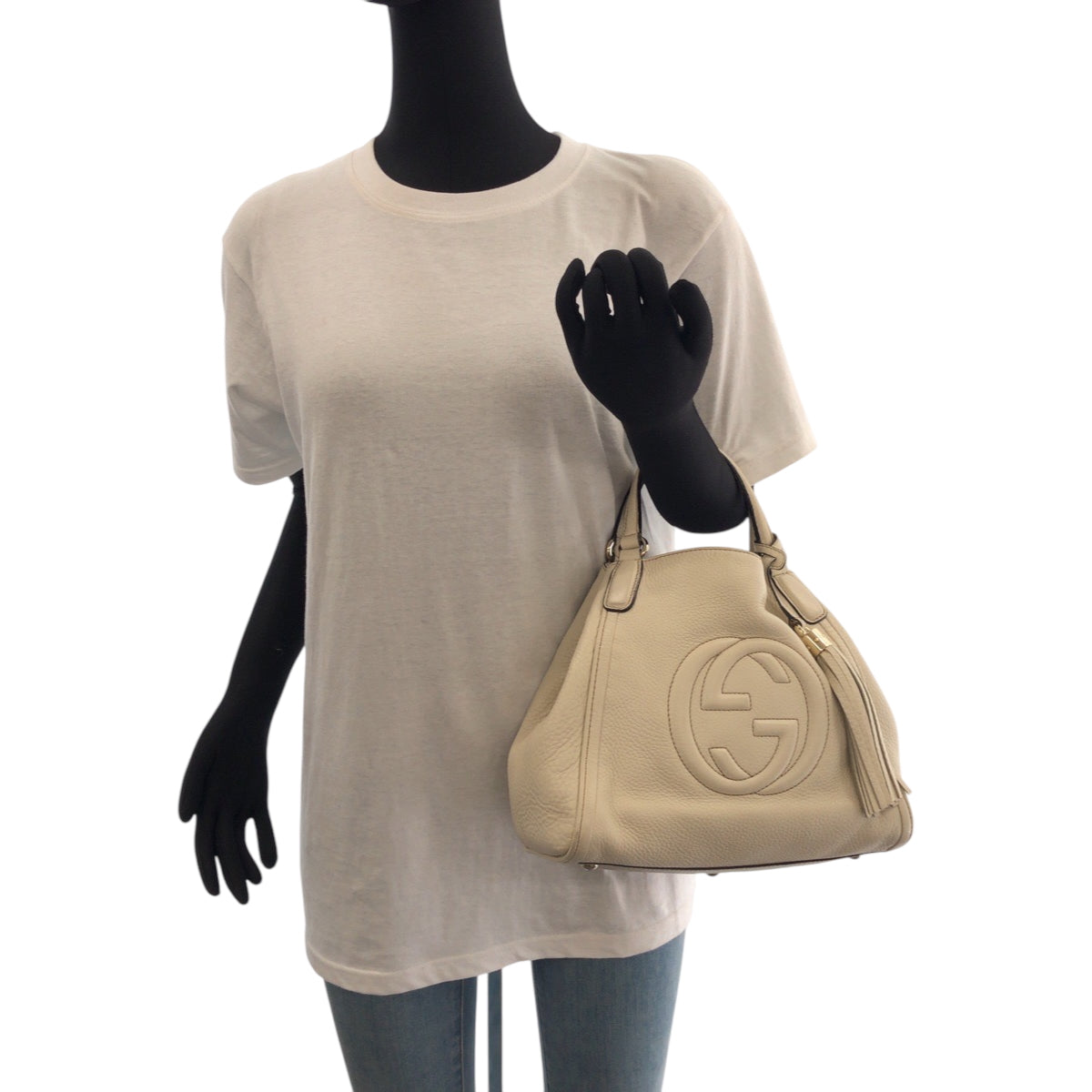 GUCCI Shoulder Bag 386751 leather Ivory Gold Metal Shoulder Bag Handbag 2way Soho Interlocking fringe Women