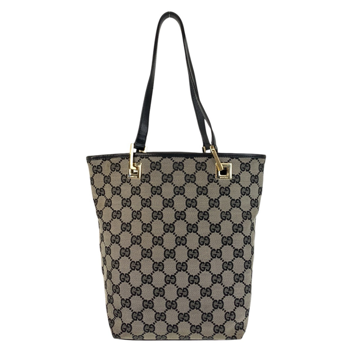 GUCCI Tote Bag 002 1099 GG canvas, leather Gray Black Gold Metal Tote Bag Shoulder Bag Women
