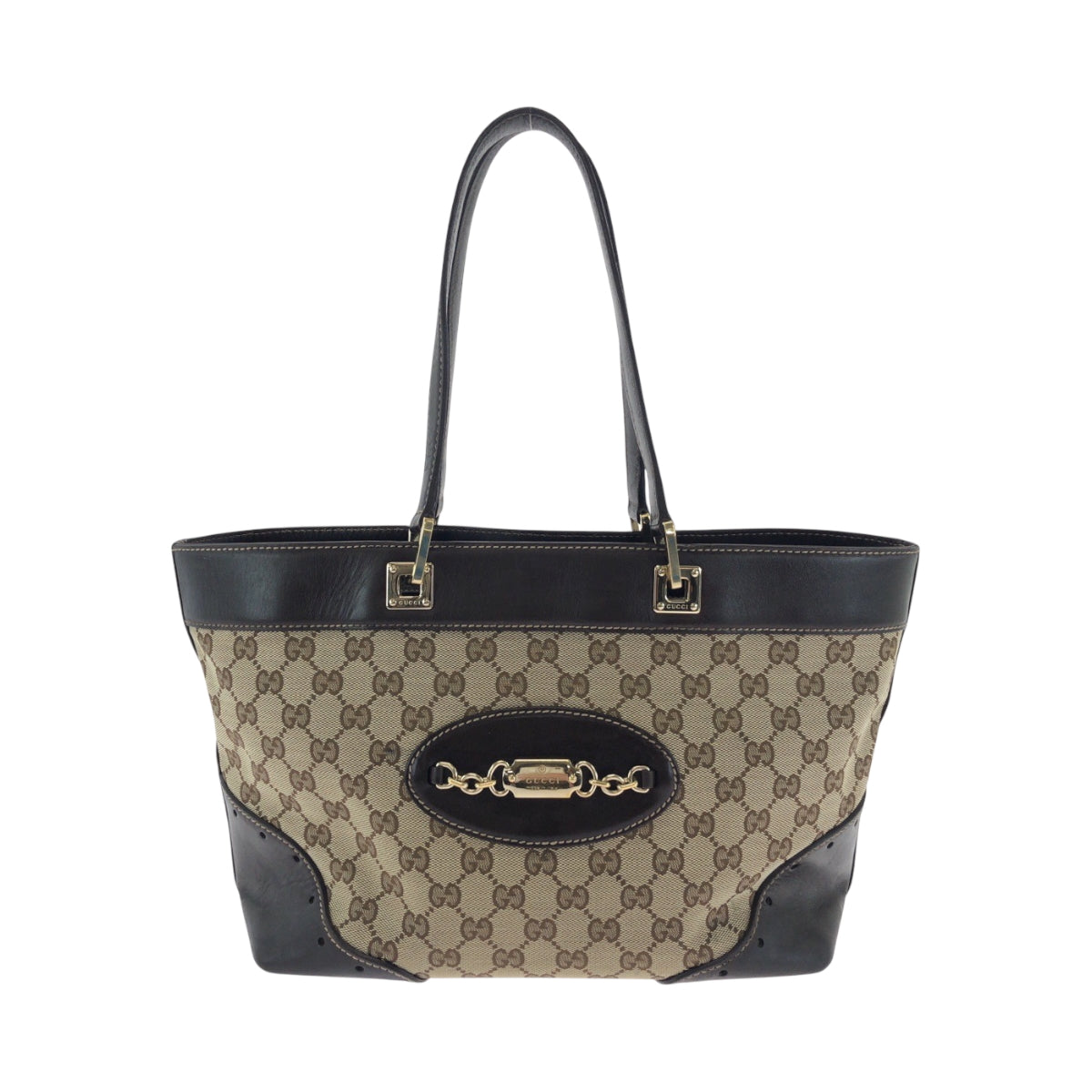GUCCI Tote Bag 145993 GG canvas Beige Brown Gold Metal Tote Bag Shoulder Bag Women