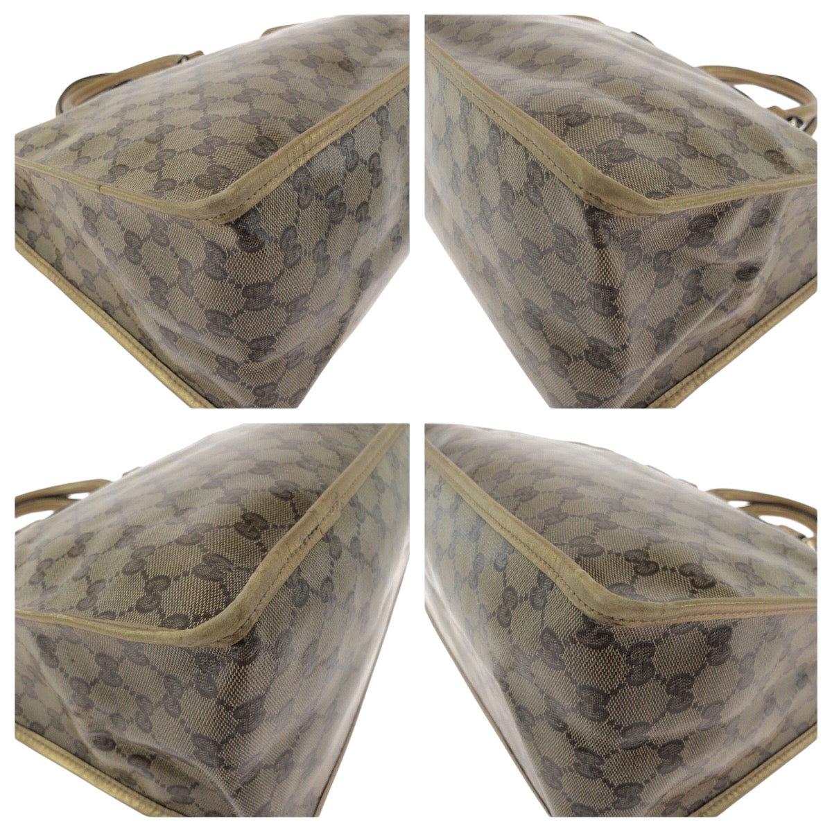 GUCCI Tote Bag 190259 PVC Brown Gold Gold Metal Tote Bag handbag GG crystal Women