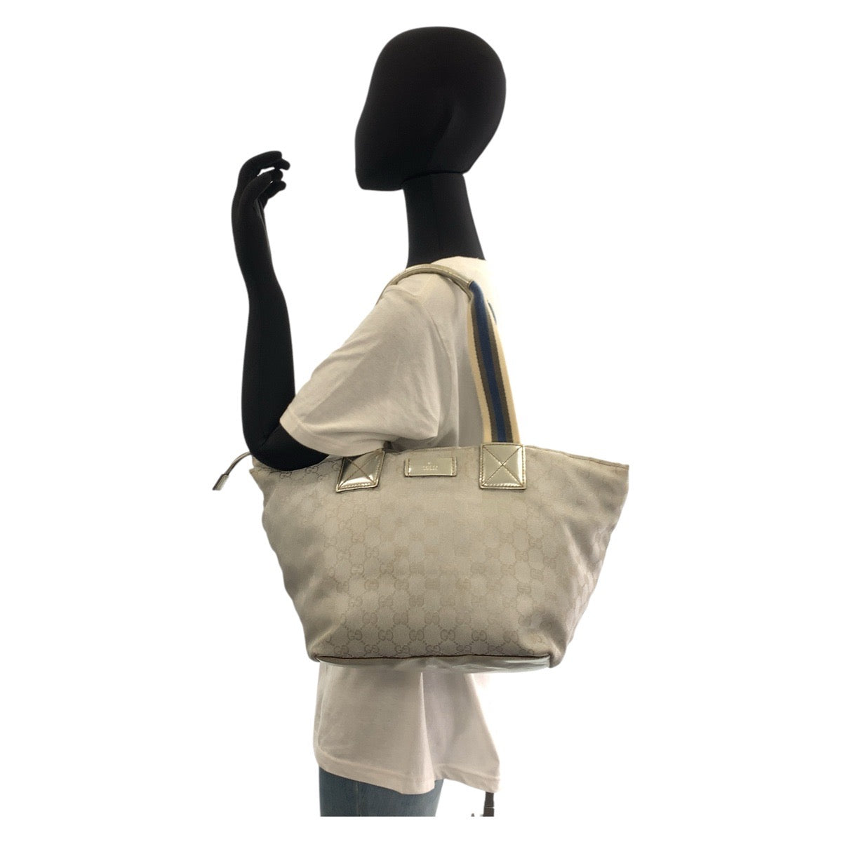 GUCCI Tote Bag 131230 GG canvas Silver Tote Bag Shoulder Bag Sherry line Women