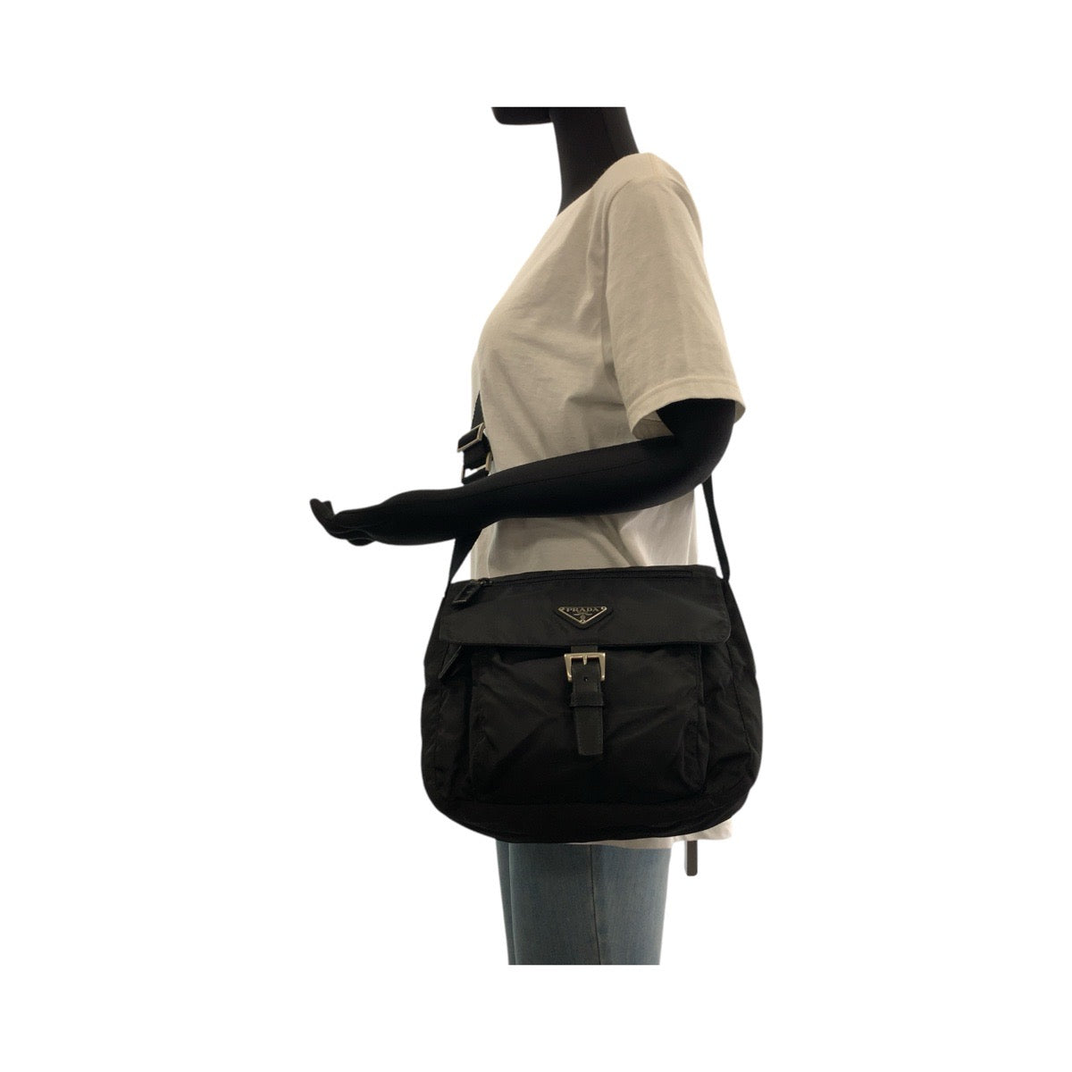 PRADA Shoulder Bag Nylon, Leather Black SilverMetal Shoulder Bag pochette Test Triangle With logo Women