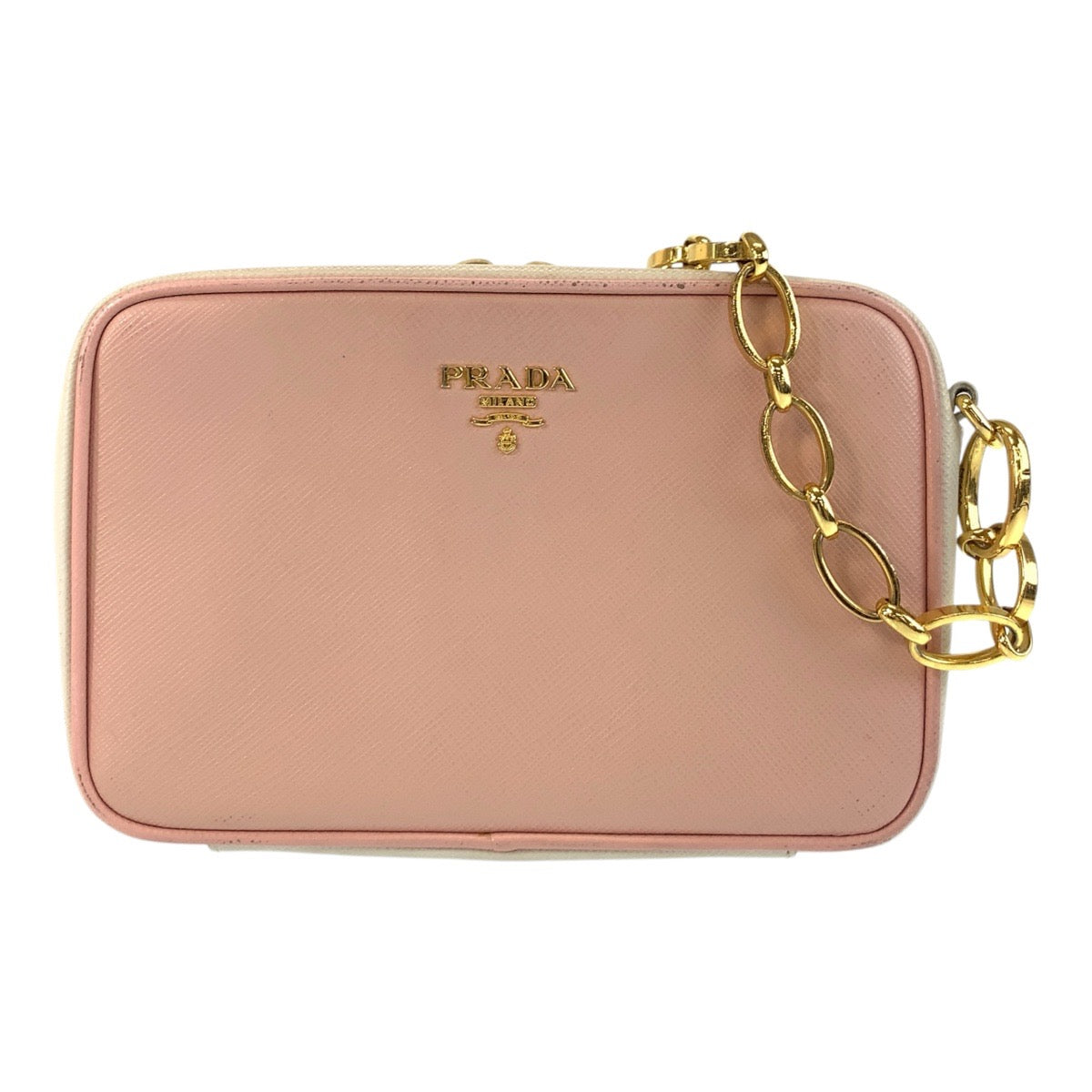 PRADA Shoulder Bag leather Pink Gold Metal Shoulder Bag pochette Safiano Women