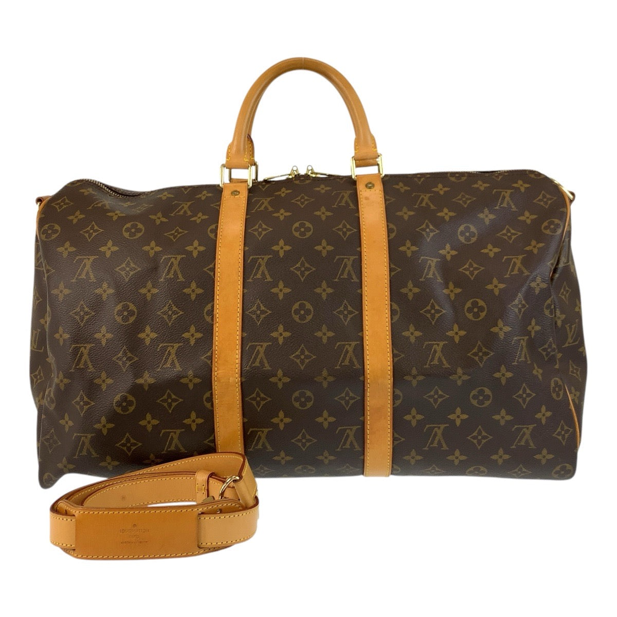 LOUIS VUITTON Boston Duffel bag PVC, Leather Brown Gold Metal Boston Duffel bag Shoulder Bag 2way Monogram Keepall 50 bandouliere mens
