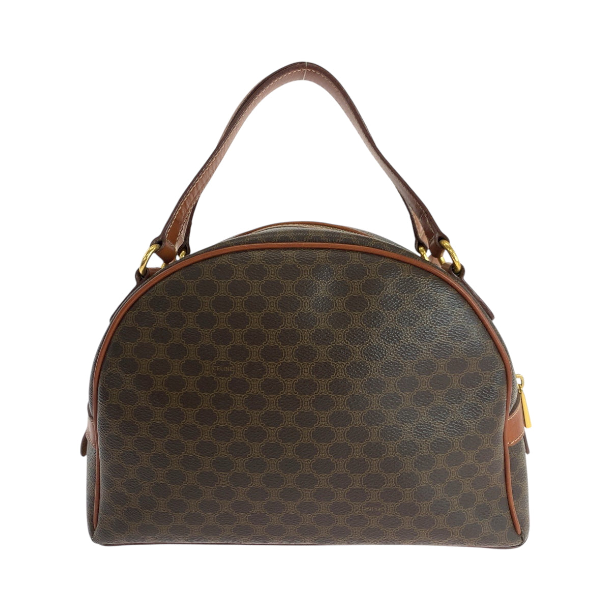 CELINE Handbag PVC, Leather Brown Gold Metal Handbag Vanity Bag Mini Boston Duffel Bag Macadam Women
