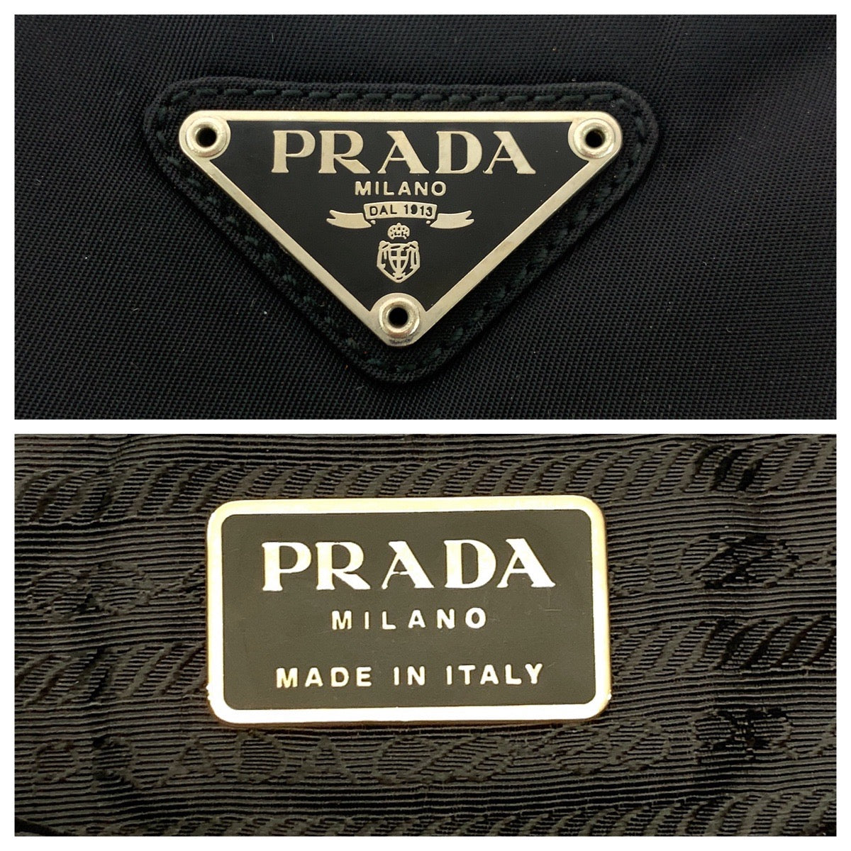 PRADA Tote Bag Nylon Black SilverMetal Tote Bag Shoulder Bag Test Triangle With logo Women