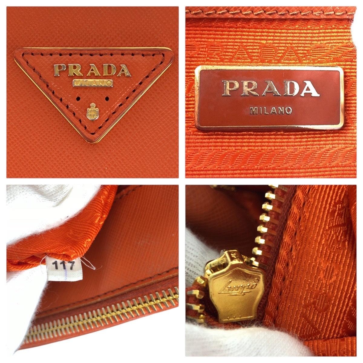 PRADA Handbag leather Orange GoldMetal Handbag Tote Bag Shoulder Bag 2way Safiano Galleria Women