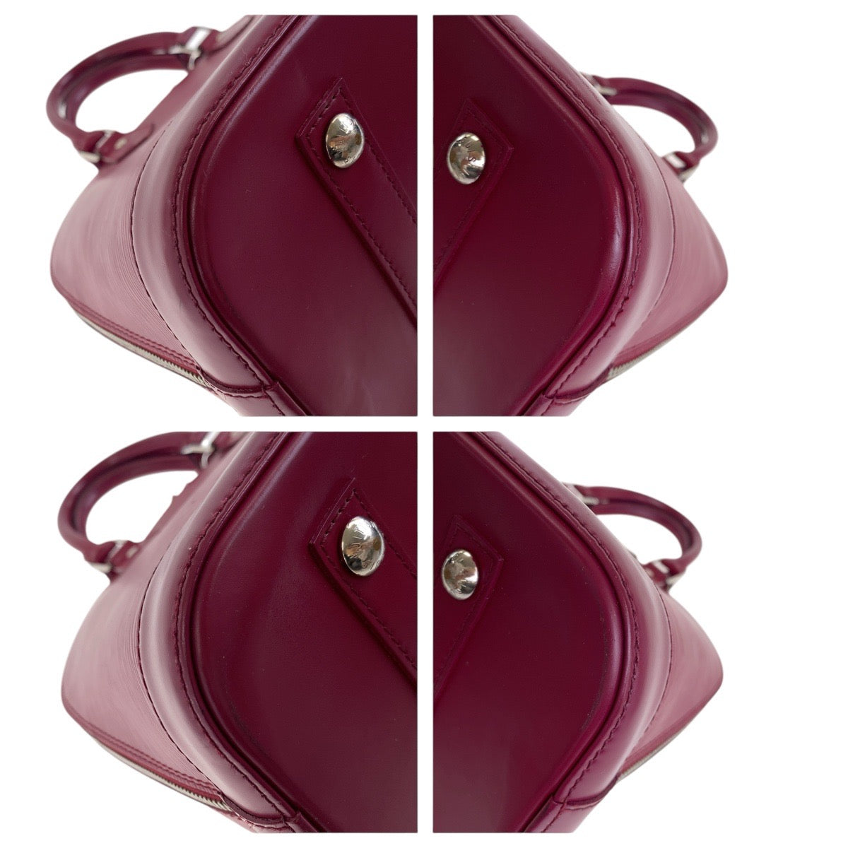 LOUIS VUITTON Handbag leather Fuchsia Wine Red Bordeaux SilverMetal Epi Alma Women