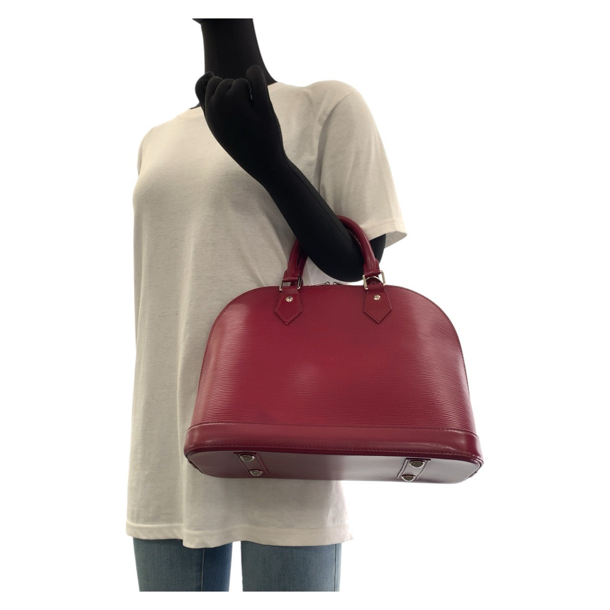 LOUIS VUITTON Handbag leather Fuchsia Wine Red Bordeaux SilverMetal Epi Alma Women
