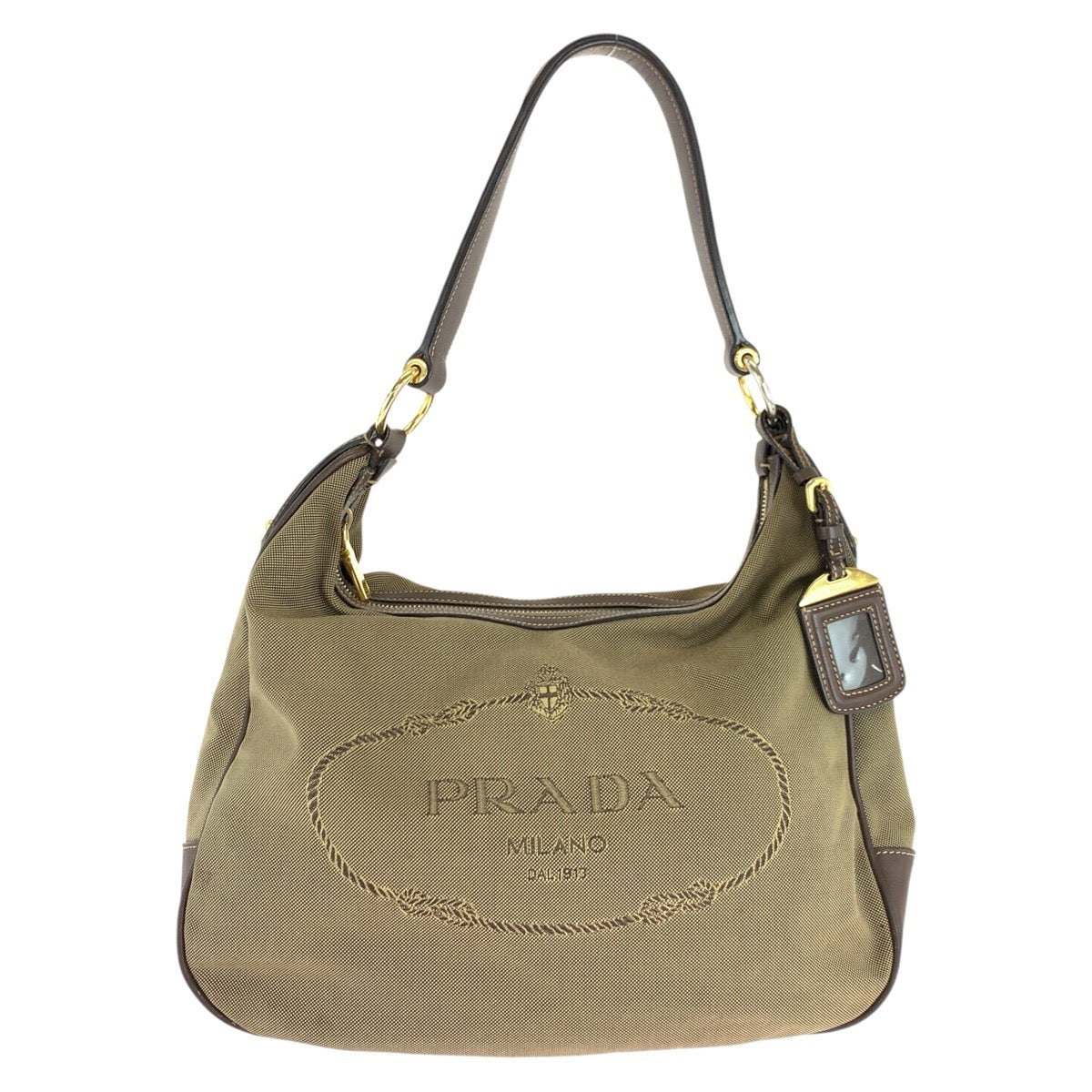 Prada Logo Jacquard Canvas Leather Shoulder Bag