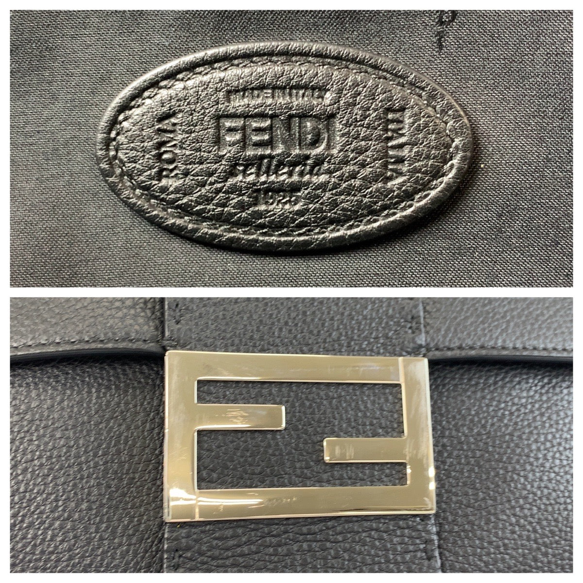 FENDI Shoulder Bag leather Black SilverMetal Shoulder Bag Handbag 2way Celeria Mamma Bucket mens