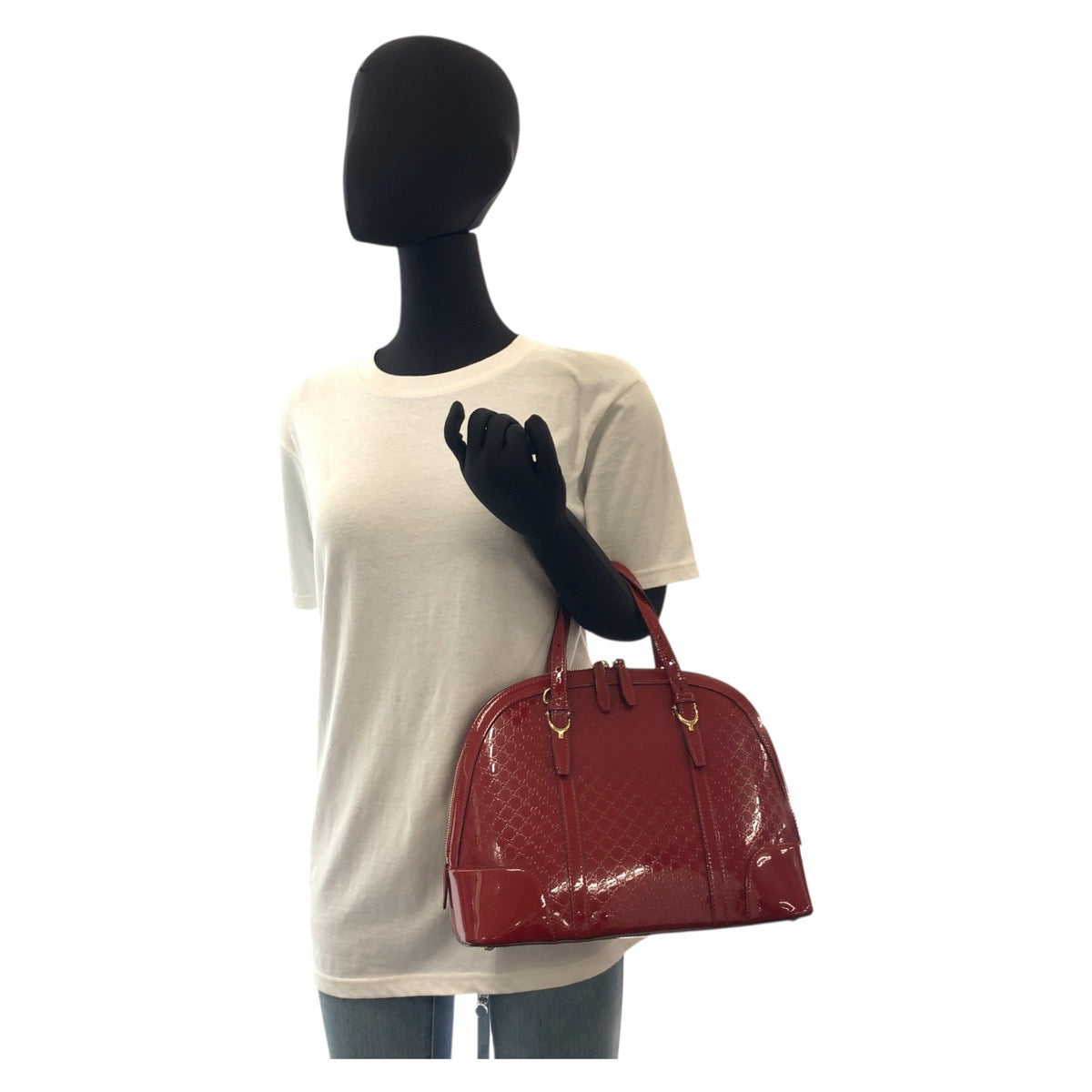 GUCCI Handbag 309617 enamel Red Gold Metal Handbag Shoulder Bag 2way Micro Guccisima Women