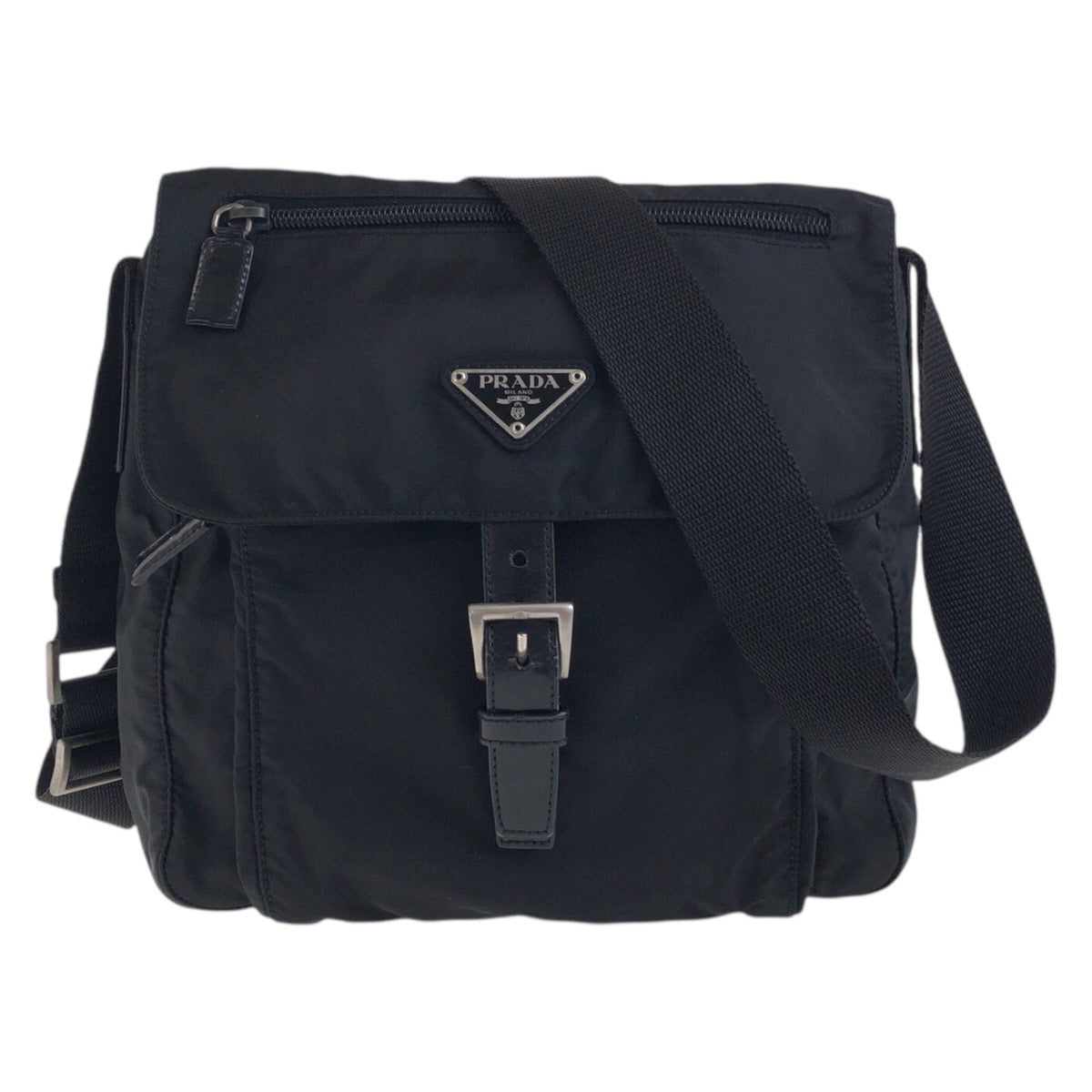 PRADA Shoulder Bag Nylon, Leather Black SilverMetal Shoulder Bag pochette Test Triangle With logo Women
