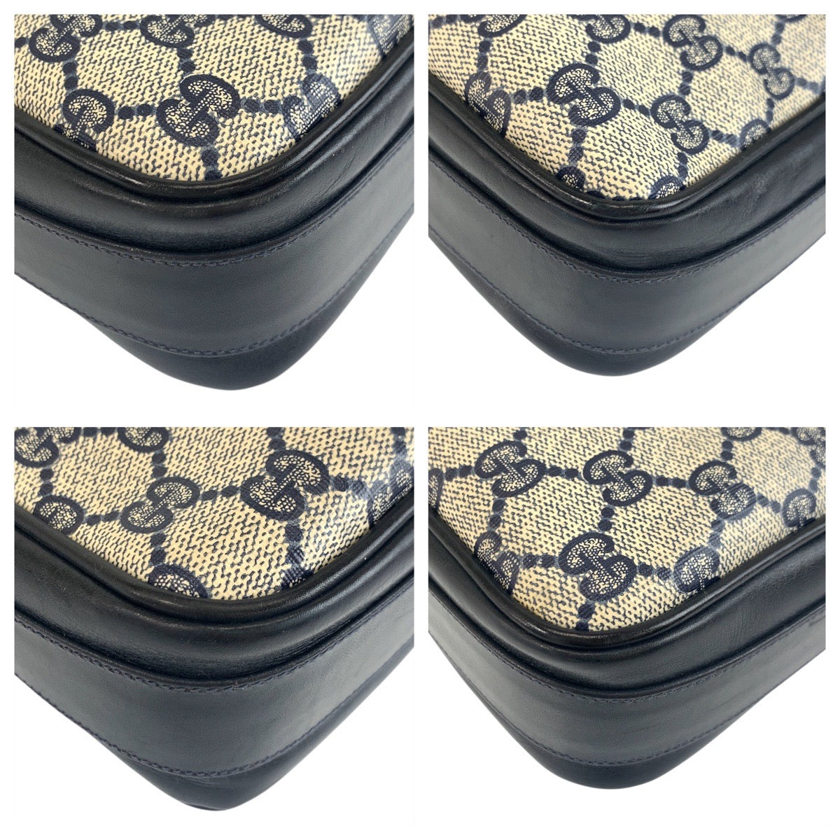 GUCCI Shoulder Bag GG Supreme canvas, leather Gray Navy Gold Metal Shoulder Bag pochette Old Gucci Women