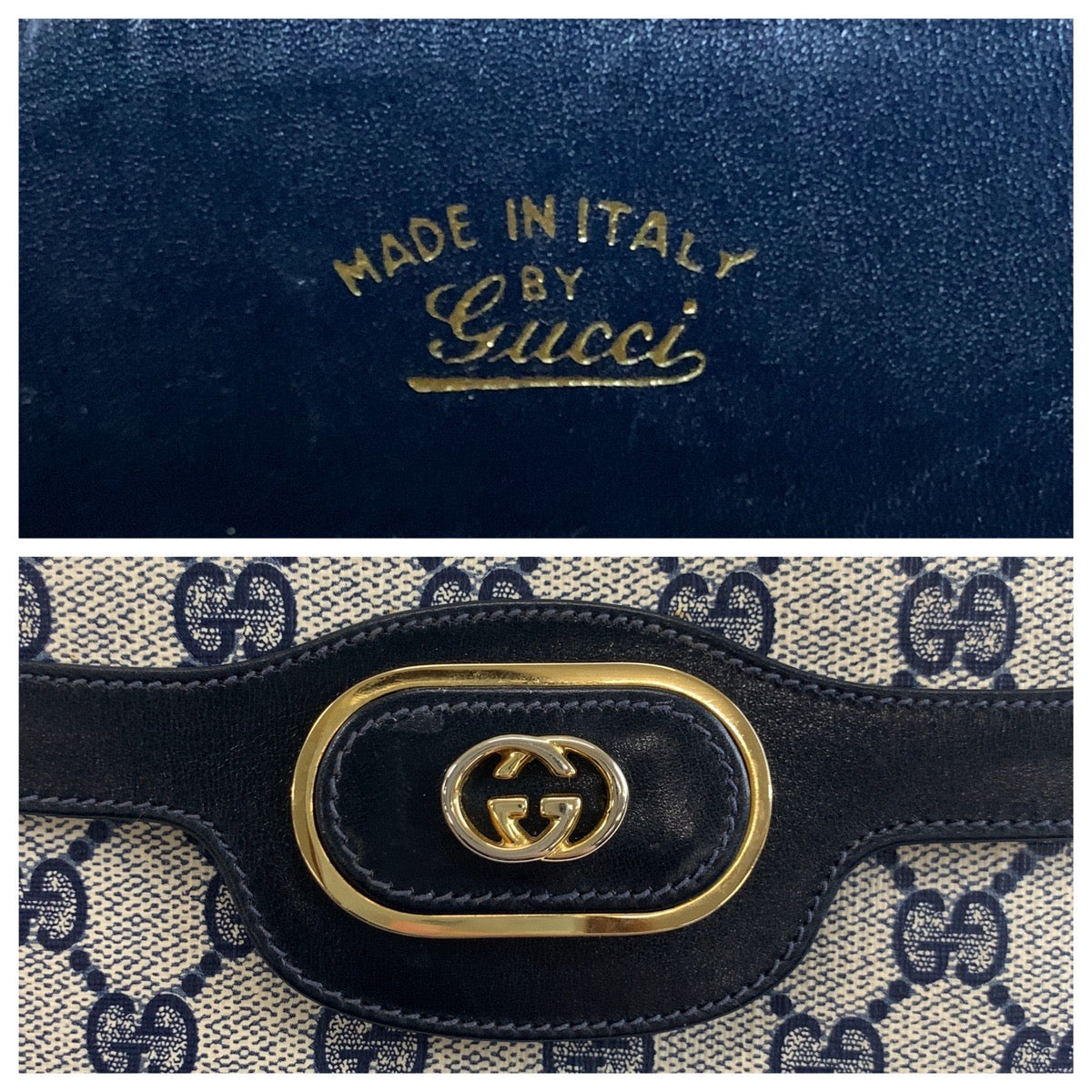 GUCCI Shoulder Bag GG Supreme canvas, leather Gray Navy Gold Metal Shoulder Bag pochette Old Gucci Women