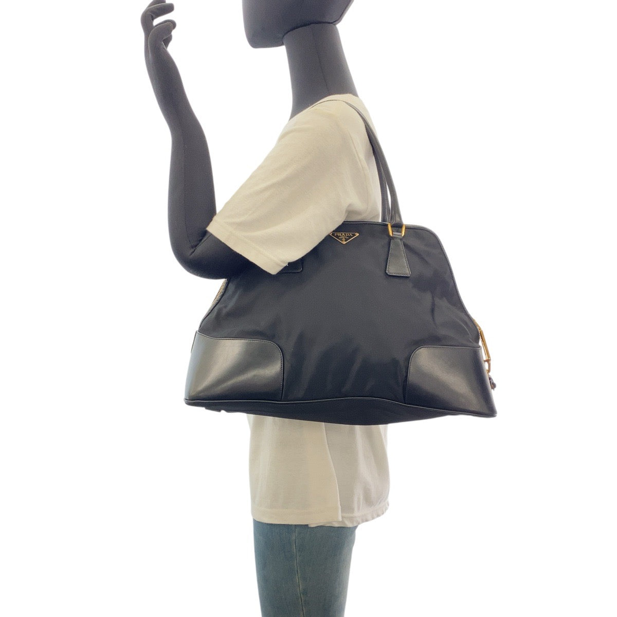 PRADA Shoulder Bag Nylon, Leather Black GoldMetal Shoulder Bag Tote Bag Test Triangle With logo Women