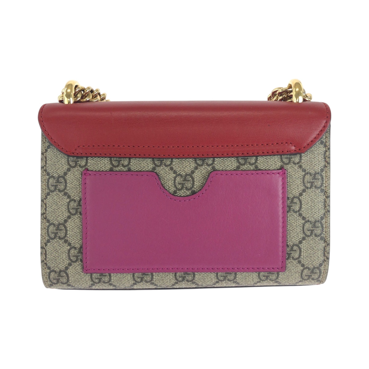 GUCCI Shoulder Bag 409487 GG Supreme Canvas Red Pink Brown Gold Metal ChainShoulder Bag Pochette Ready lock Women