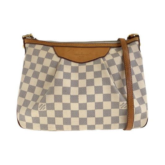 LOUIS VUITTON Shoulder Bag PVC, Leather White Gray Gold Metal Shoulder Bag pochette Damier Azur SiracusaPM Women