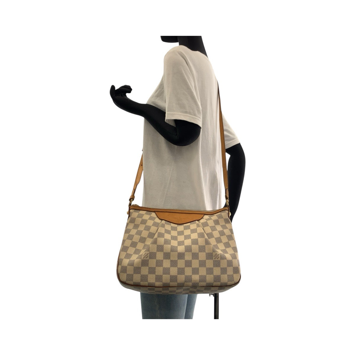 LOUIS VUITTON Shoulder Bag PVC, Leather White Gray Gold Metal Shoulder Bag pochette Damier Azur SiracusaPM Women