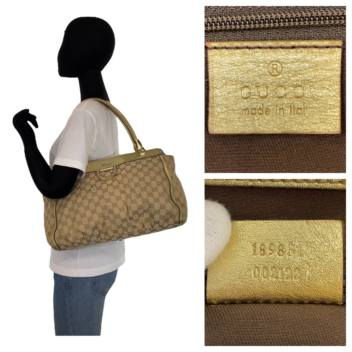GUCCI Tote Bag 189831 GG canvas Beige Gold Metal Tote Bag Shoulder Bag Abbey Women