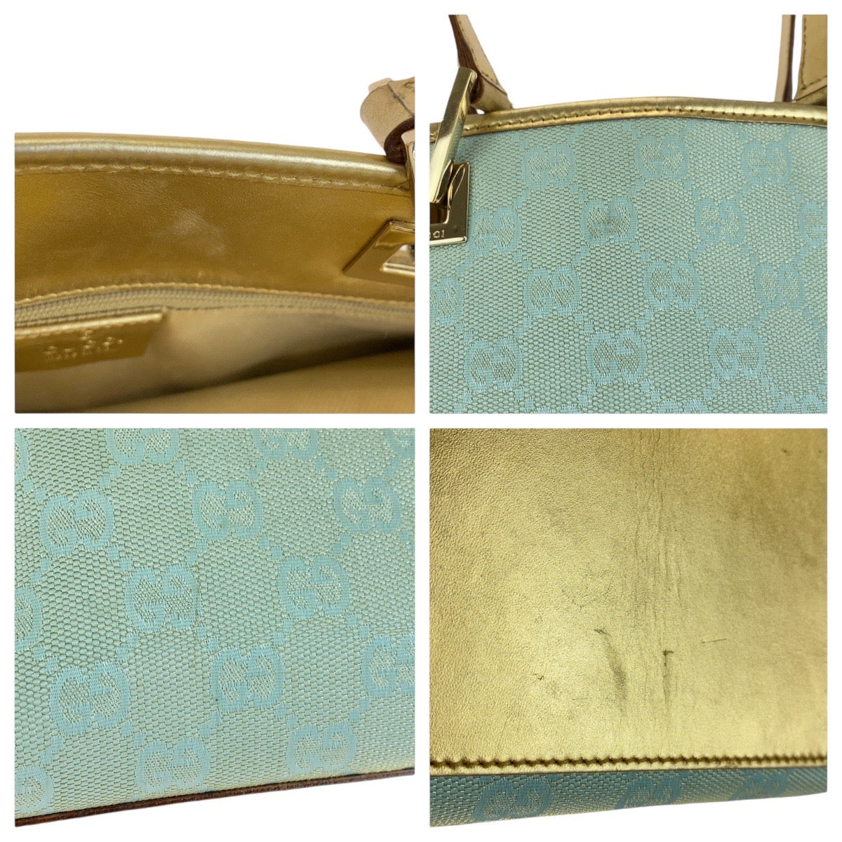 GUCCI Tote Bag 002 1099 GG canvas, leather Emerald green Tote Bag handbag Women