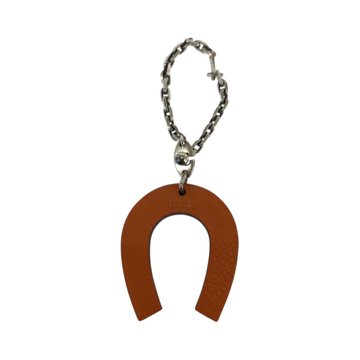 HERMES charm Leather, Silver925 Orange Charcoal SilverMetal Bag Charm Key Holder Horseshoe Horseshoe mens