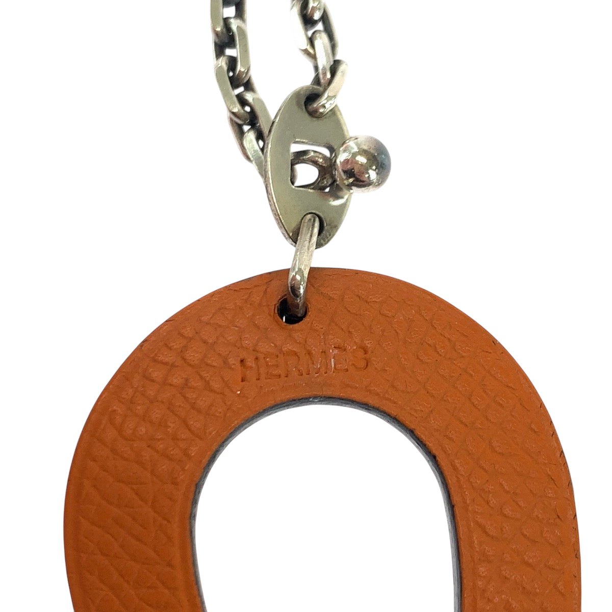 HERMES charm Leather, Silver925 Orange Charcoal SilverMetal Bag Charm Key Holder Horseshoe Horseshoe mens