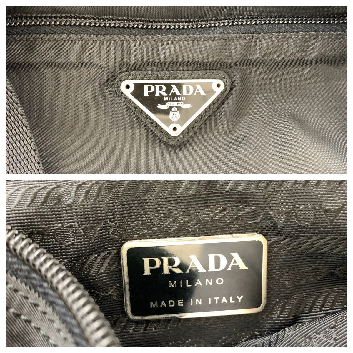 PRADA Tote Bag Nylon Black SilverMetal Tote Bag Shoulder Bag Test Triangle With logo Women