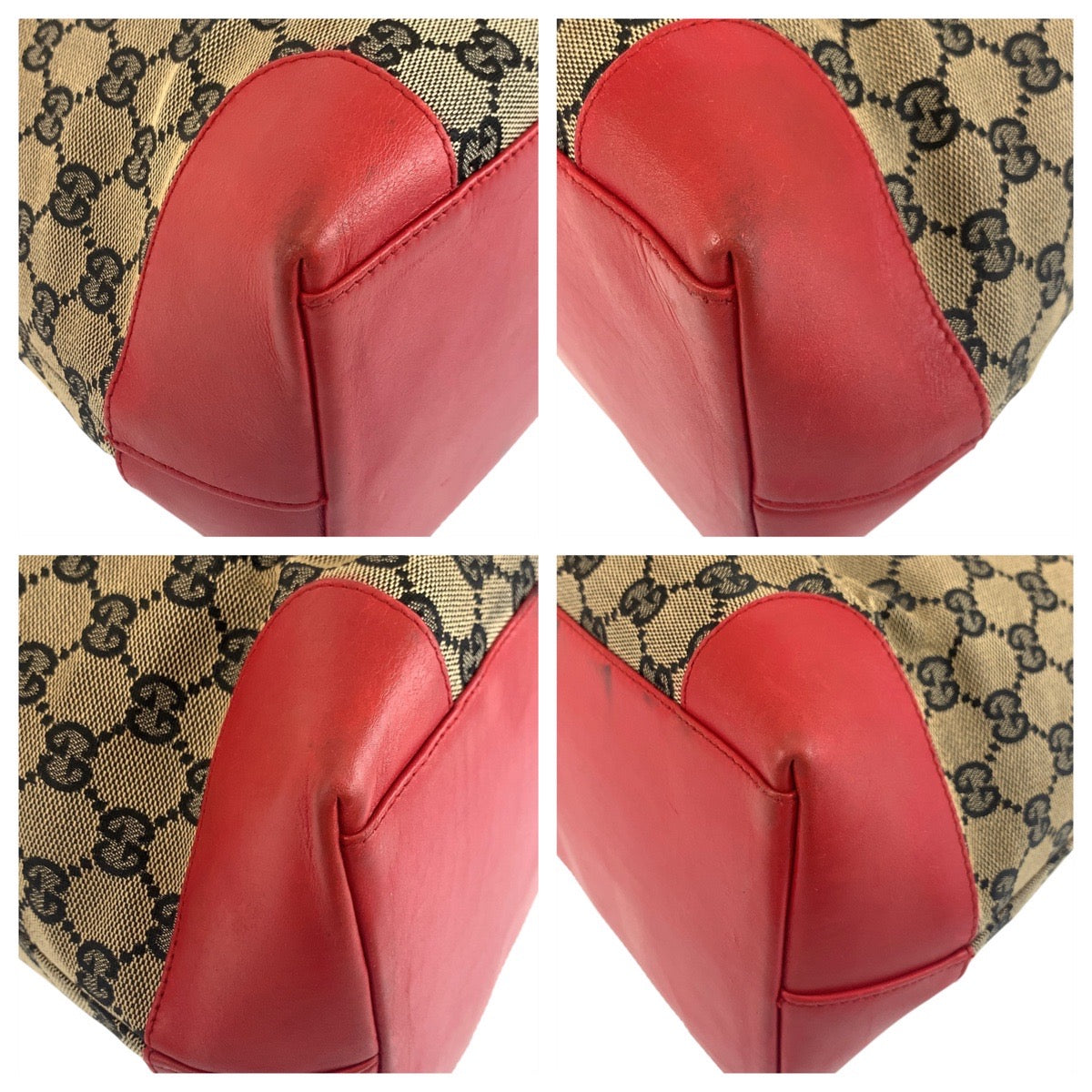 GUCCI Tote Bag 002 1121 GG canvas, leather Beige red Women
