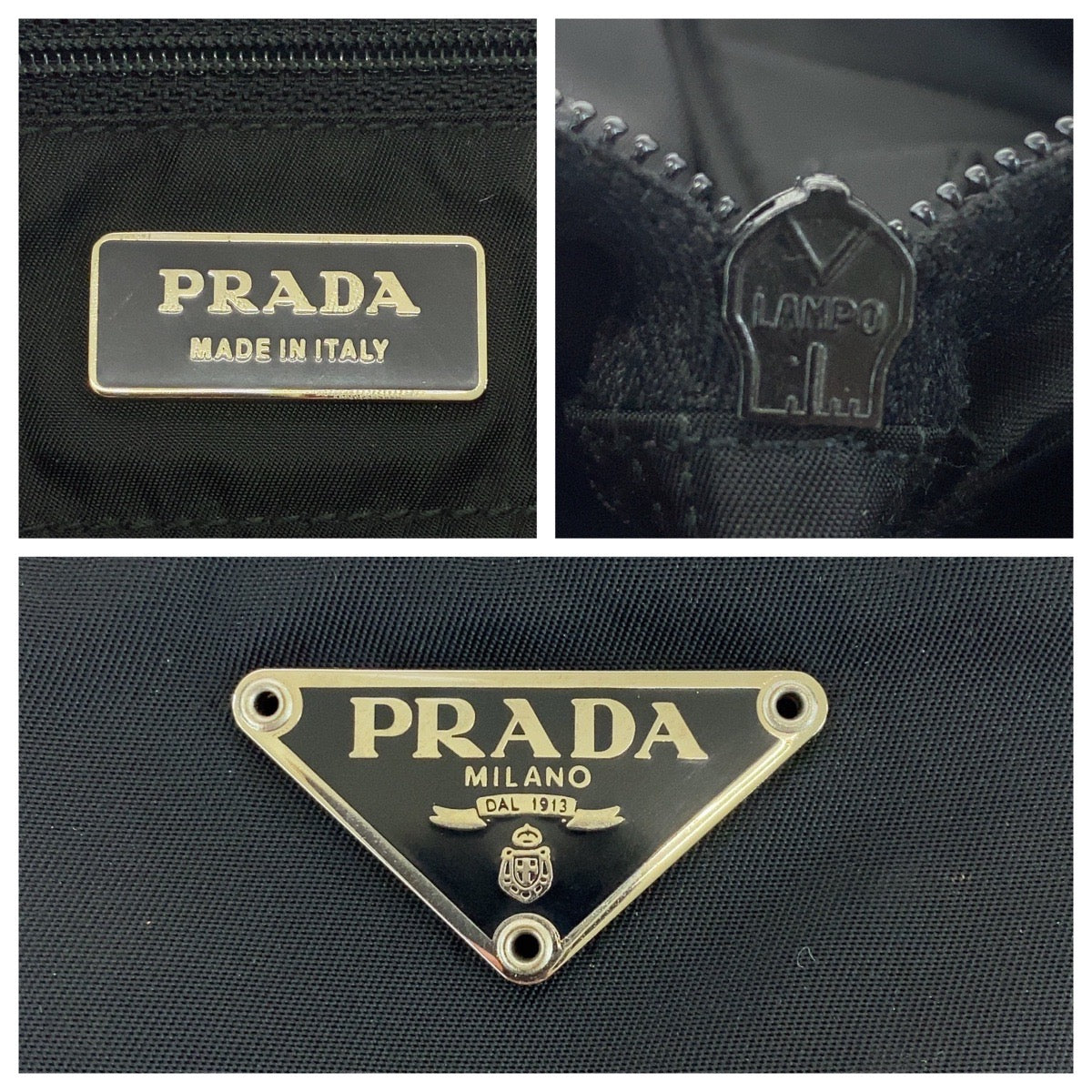 PRADA Tote Bag Nylon, Leather Black SilverMetal Tote Bag Shoulder Bag Test Triangle With logo Women