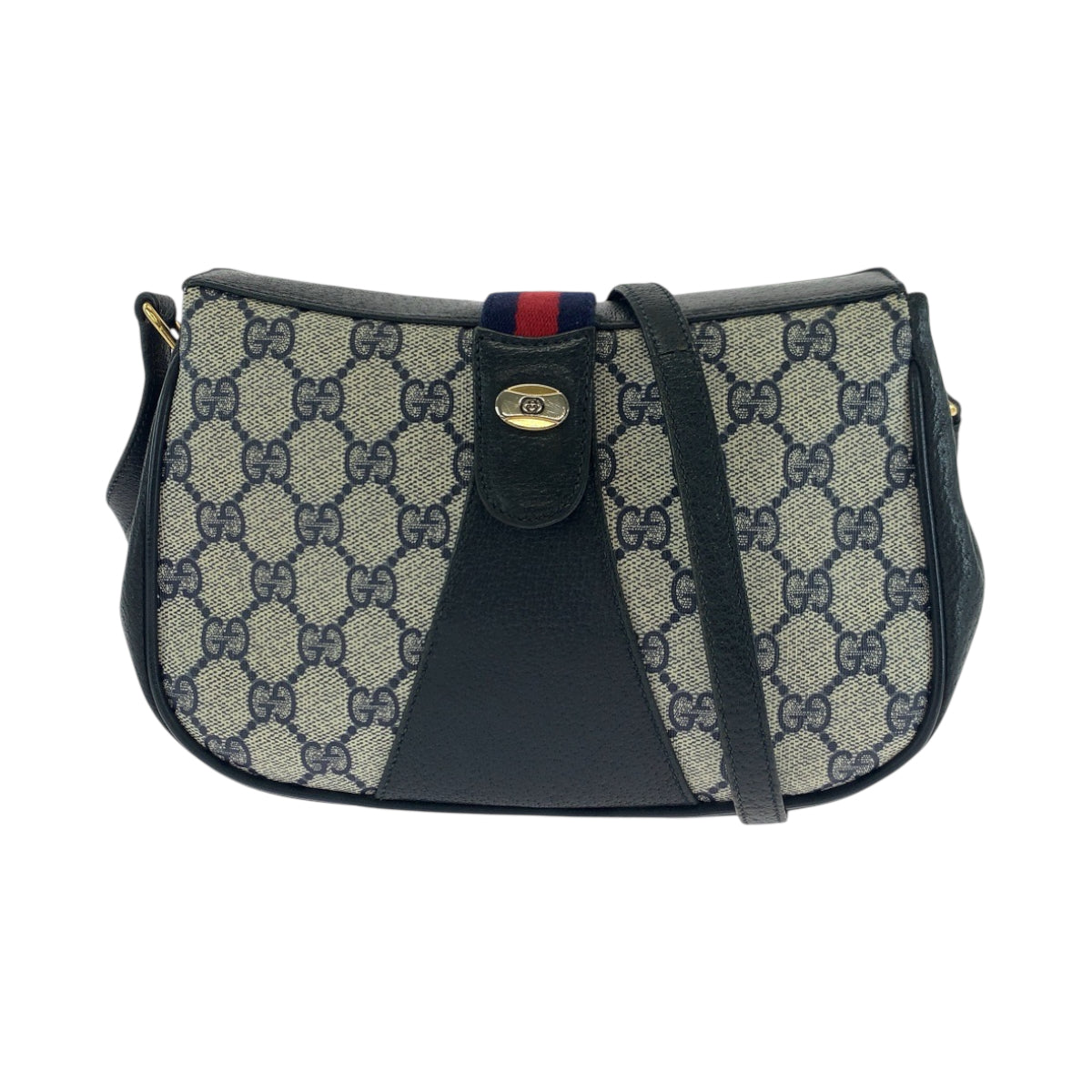 GUCCI Shoulder Bag 66 02 024 GG Supreme Canvas Navy Gray Gold Metal Shoulder Bag pochette Old Gucci Shelly Line Women