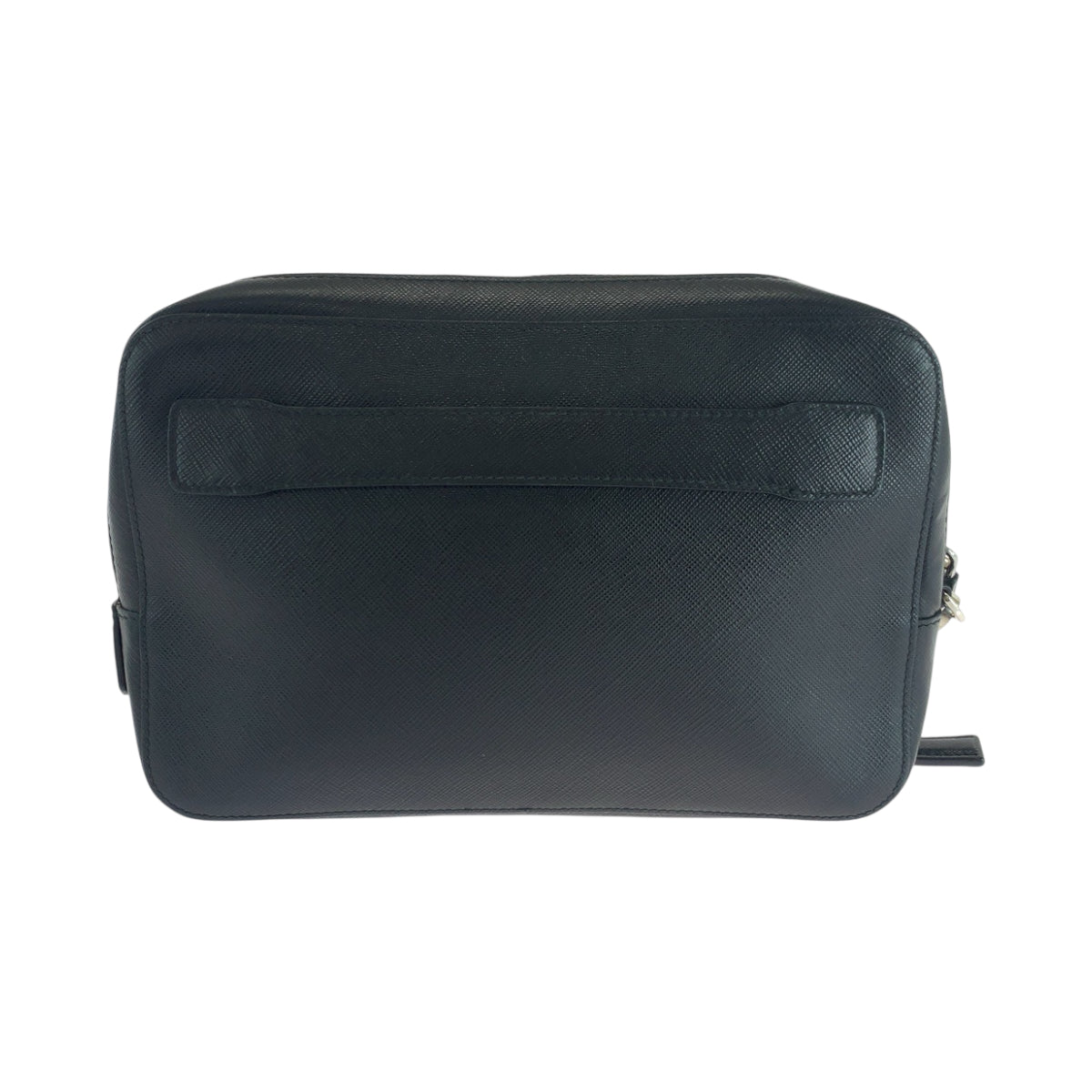 PRADA Clutch bag leather Black SilverMetal Clutch bag business bag Safiano leather logo mens