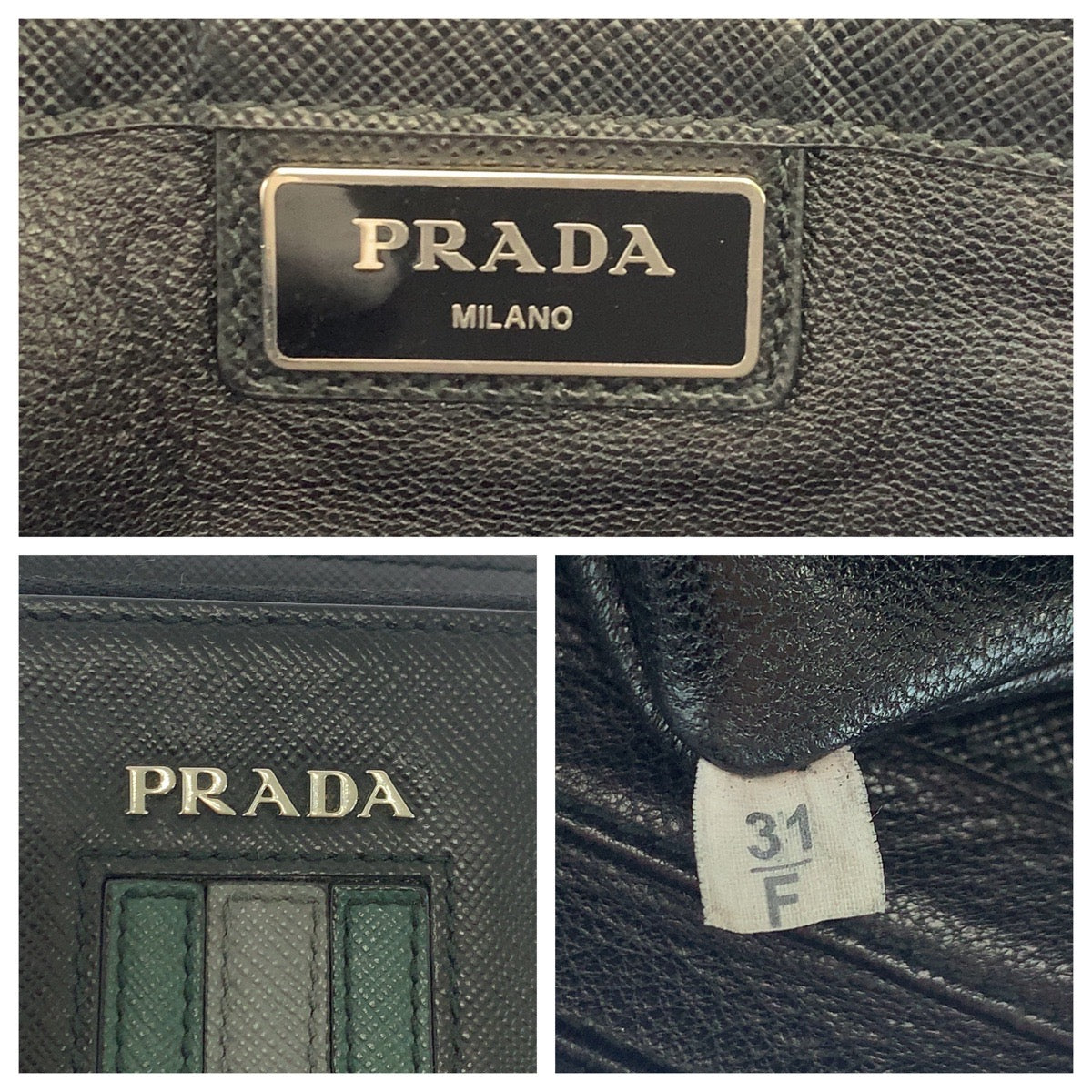 PRADA Clutch bag leather Black SilverMetal Clutch bag business bag Safiano leather logo mens