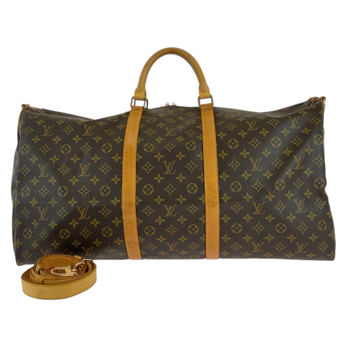 LOUIS VUITTON Boston Duffel bag PVC, Leather Brown Gold Metal Boston Duffel bag Shoulder Bag 2way Monogram Keepall bandouliere60 mens(Unisex)