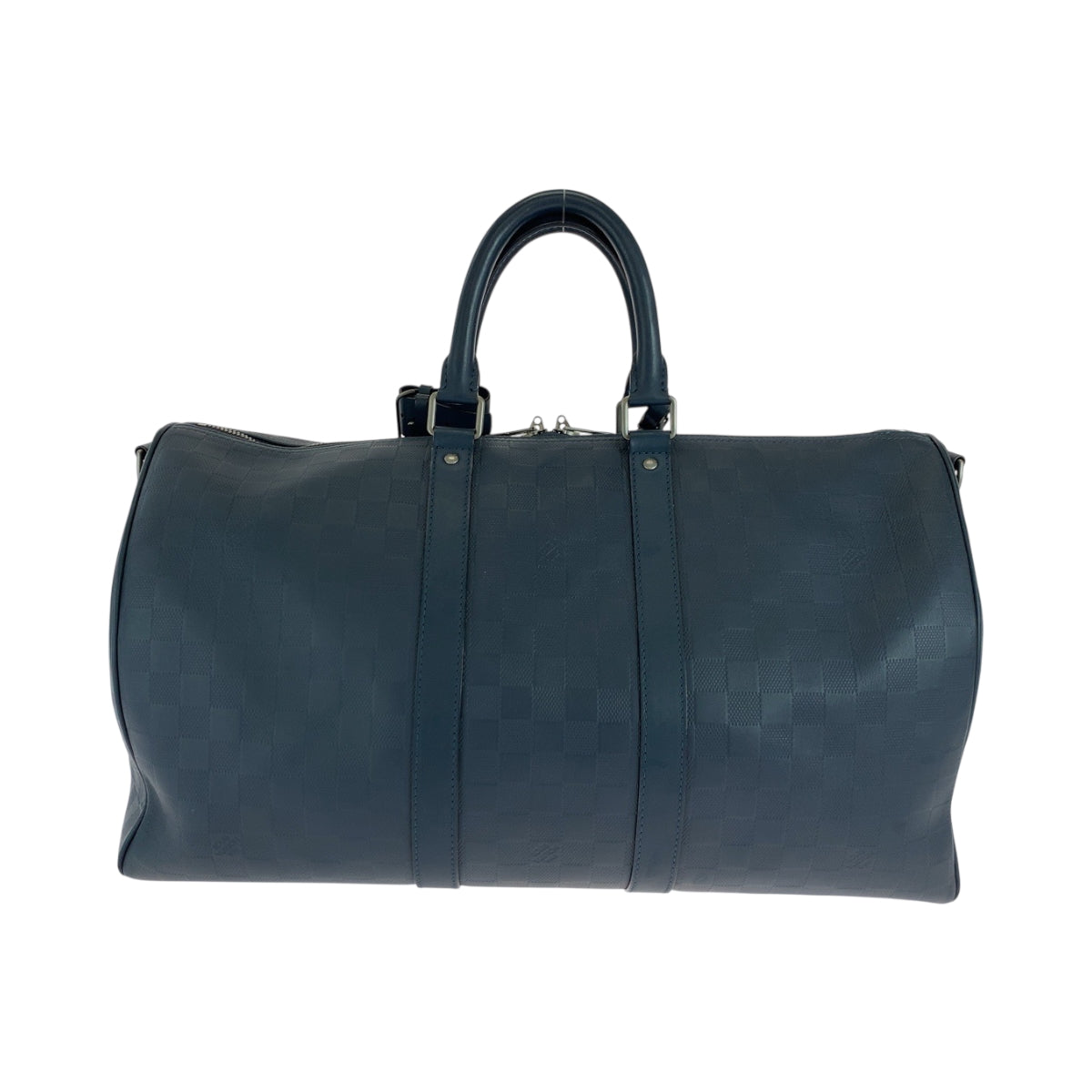 LOUIS VUITTON Boston Duffel bag leather Navy SilverMetal Boston Duffel bag Handbag Damier Anfini Keepall 45 bandouliere mens