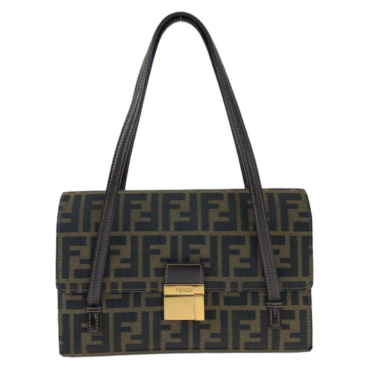 FENDI Shoulder Bag canvas Brown Gold Metal Shoulder Bag Handbag Zucca Pattern Women