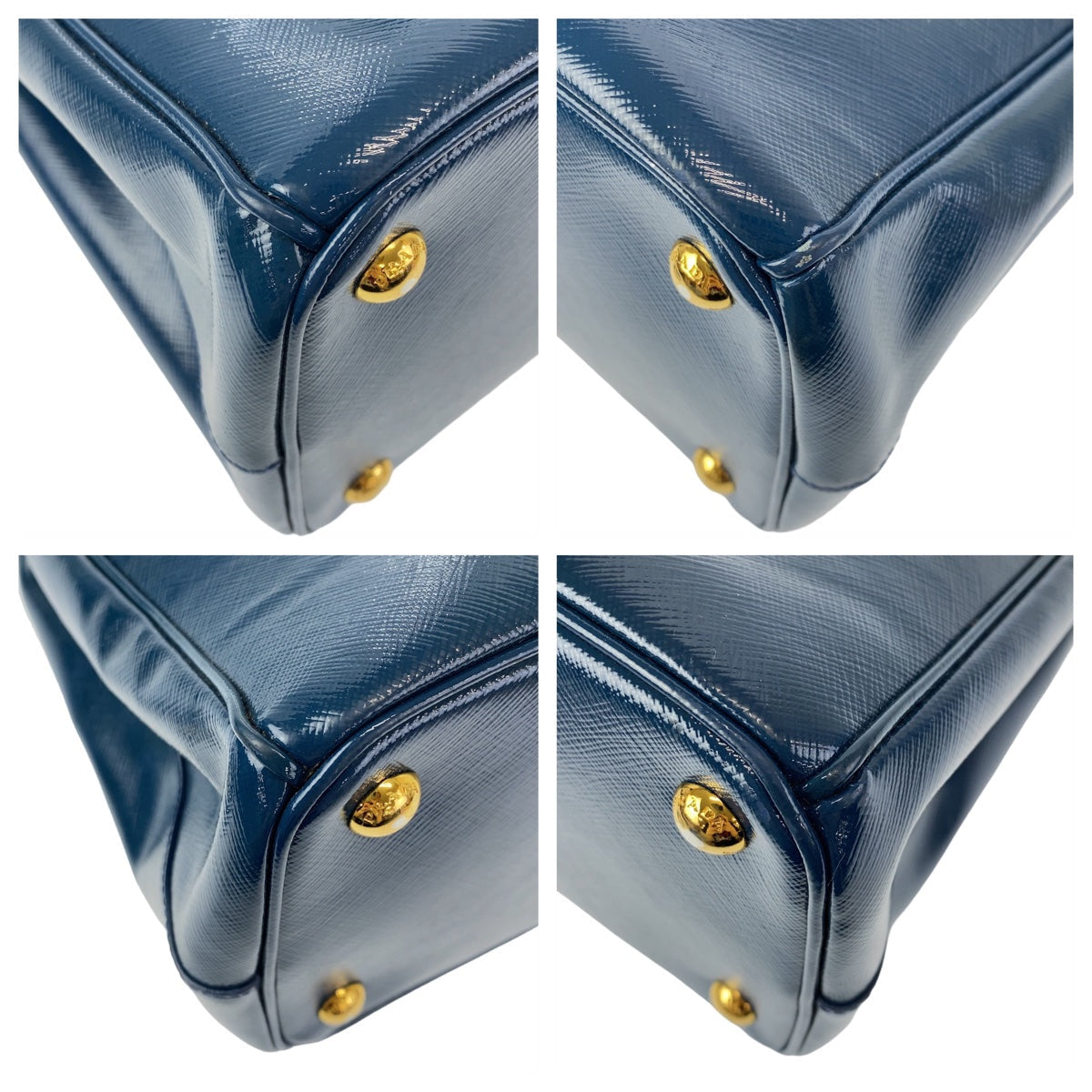 PRADA Handbag leather Blue Gold Metal 2way Handbag Crossbody Shoulder Bag Safiano Triangle With logo Women