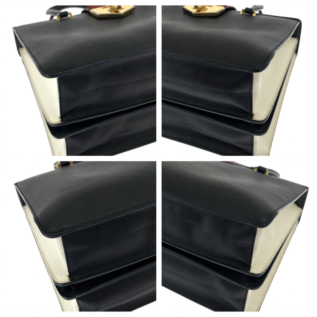 PRADA Handbag B2725C leather Black Red Gold Metal Handbag Tote Bag Safiano Women