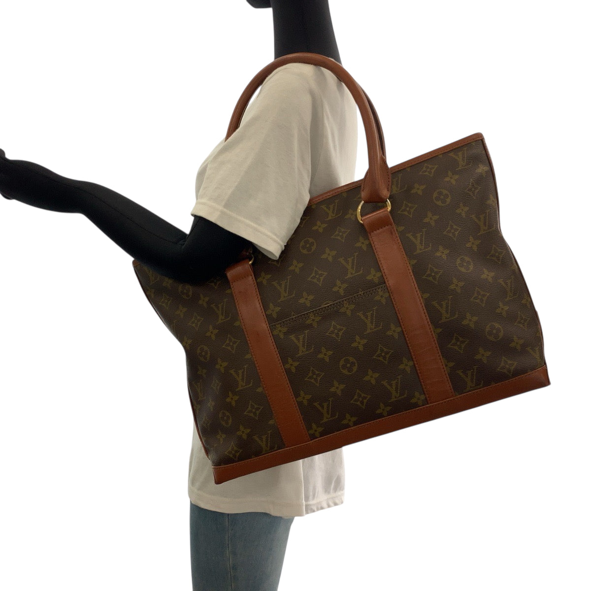 LOUIS VUITTON Tote Bag PVC Brown Gold Metal Tote Bag Shoulder Bag Monogram Sack Weekend PM mens