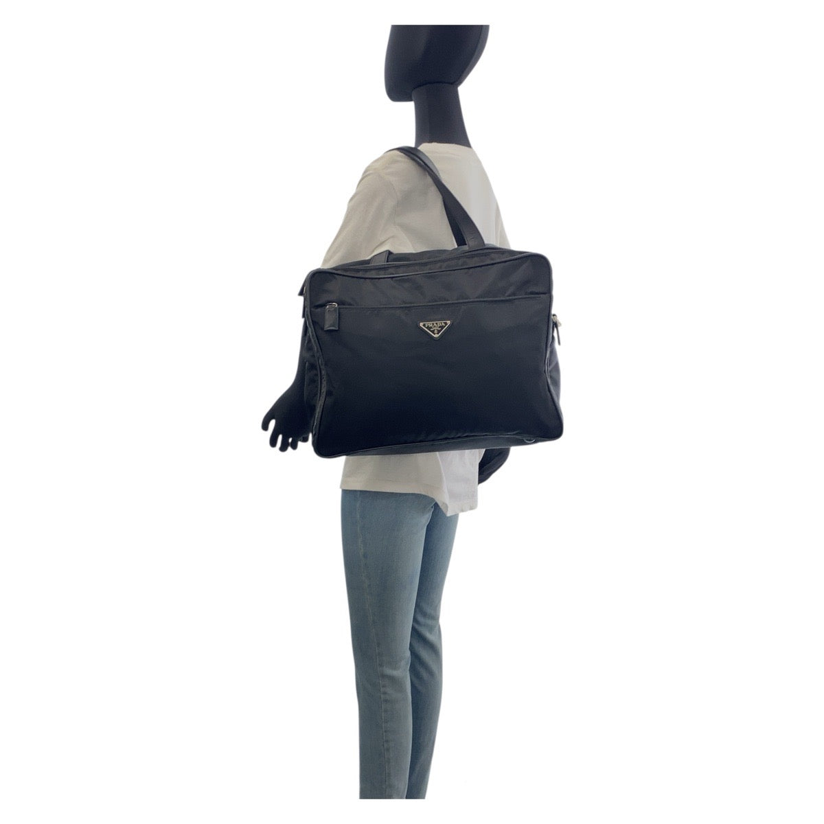 PRADA Business bag Nylon, Leather black Business bag briefcase Testo Saffiano Triangle With logo mens