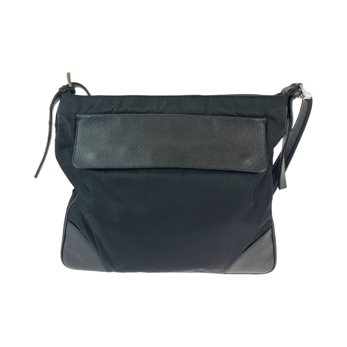 PRADA Shoulder Bag Nylon, Leather Black SilverMetal Shoulder Bag Messenger bag Tessuto Vitello Dino Triangle With logo mens